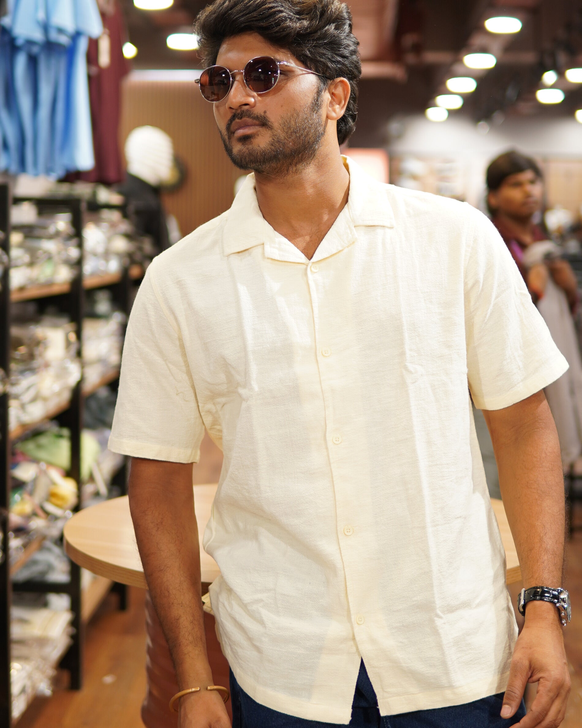 Cuban Collar Shirt - Cream - Snipes Main image