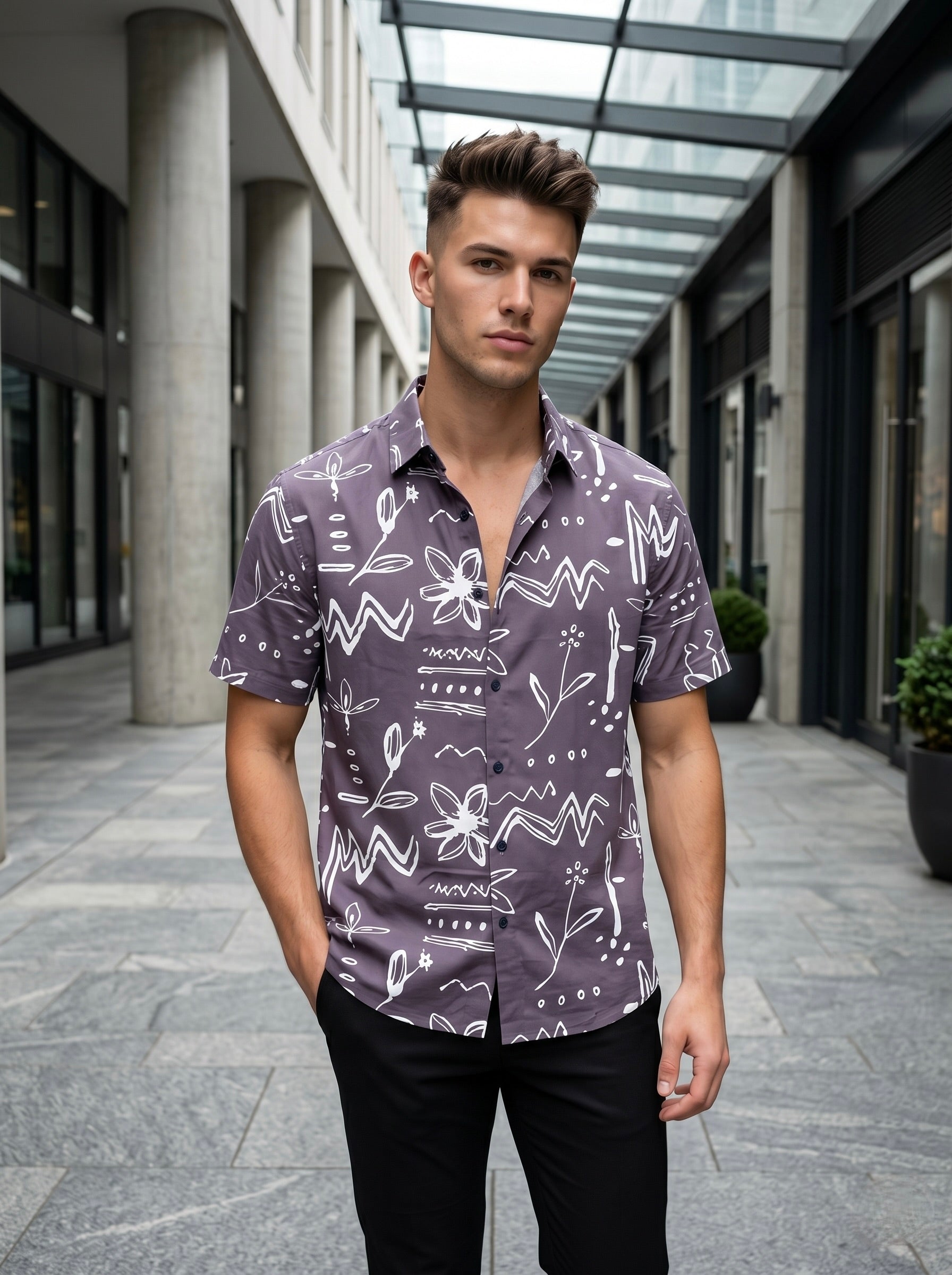 Digital Prints Half Sleeve Shirts - Purple