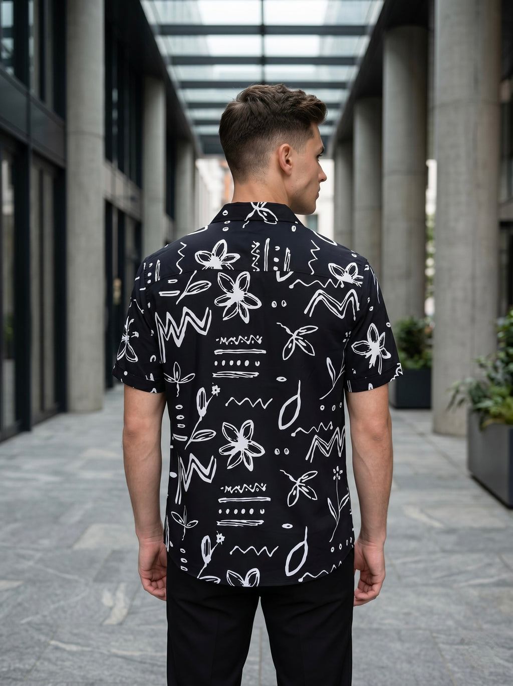 Digital Prints Half Sleeve Shirts - Black