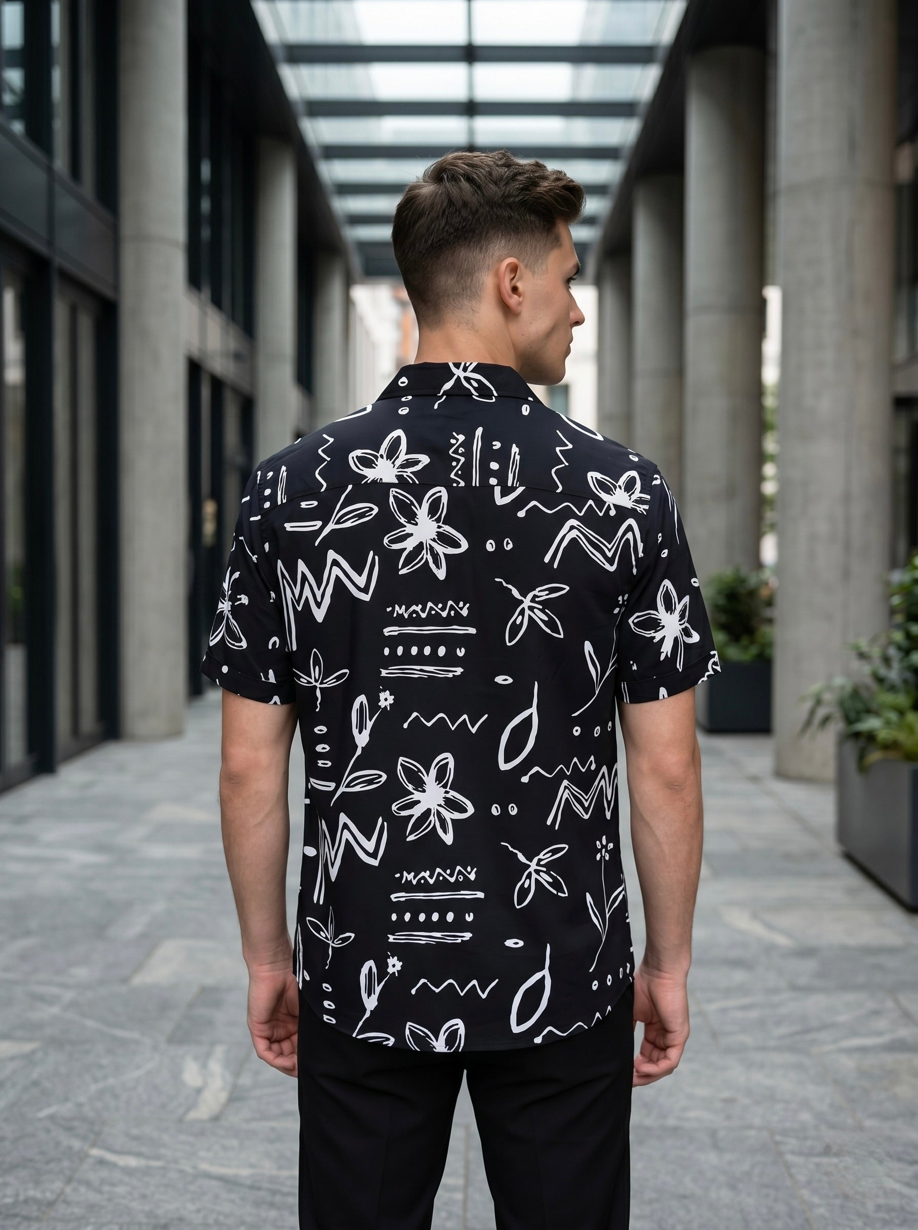 Digital Prints Half Sleeve Shirts - Black