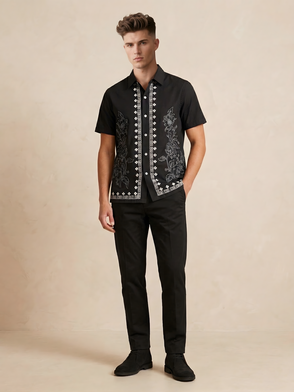 Snipes embroidery print shirt with long sleeves, featuring detailed embroidery and casual fit, shown in a close-up image.