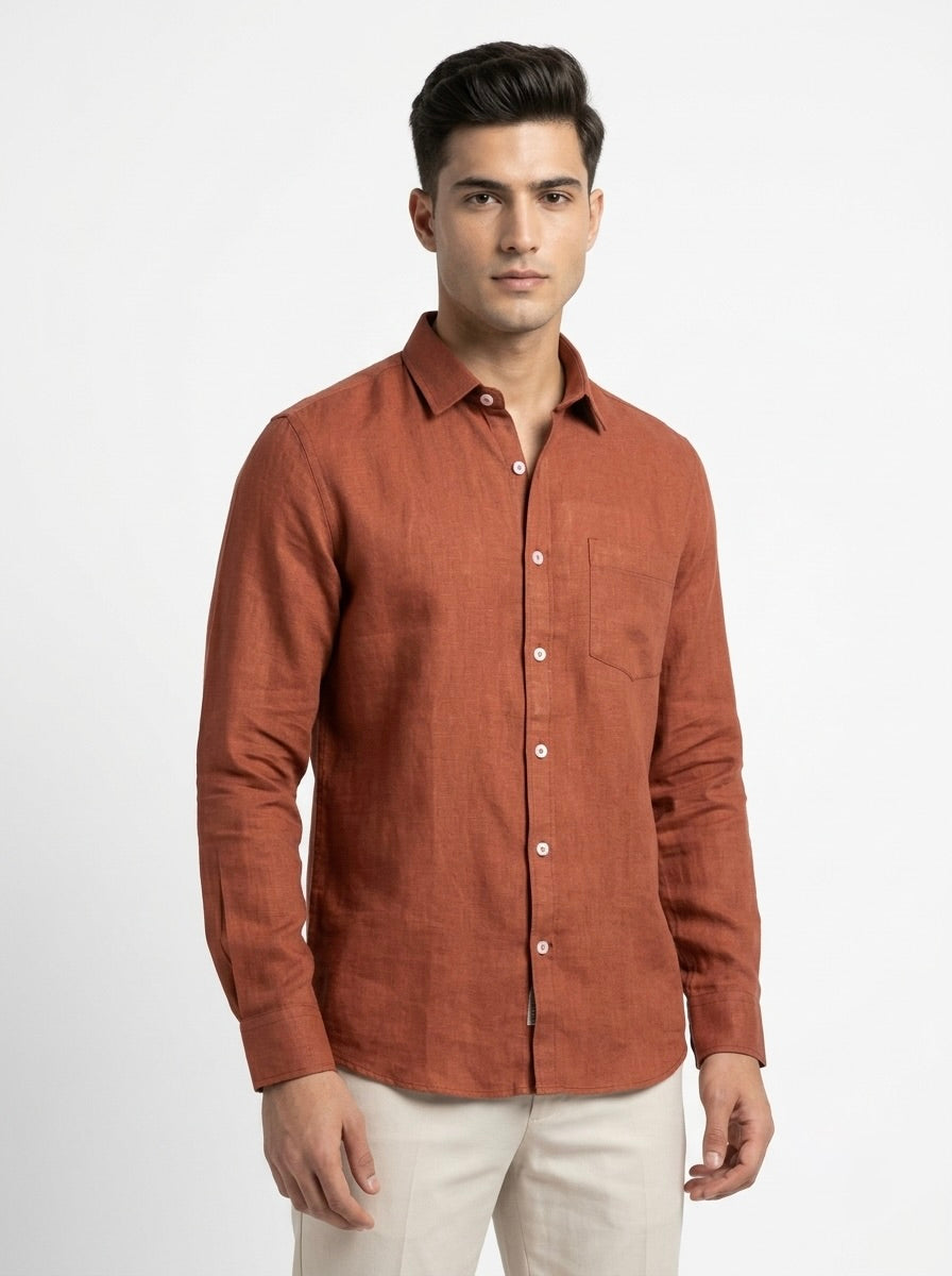 Men’s Snipes pure linen full sleeve casual shirt, light-colored fabric, button-up front, and classic collar design.