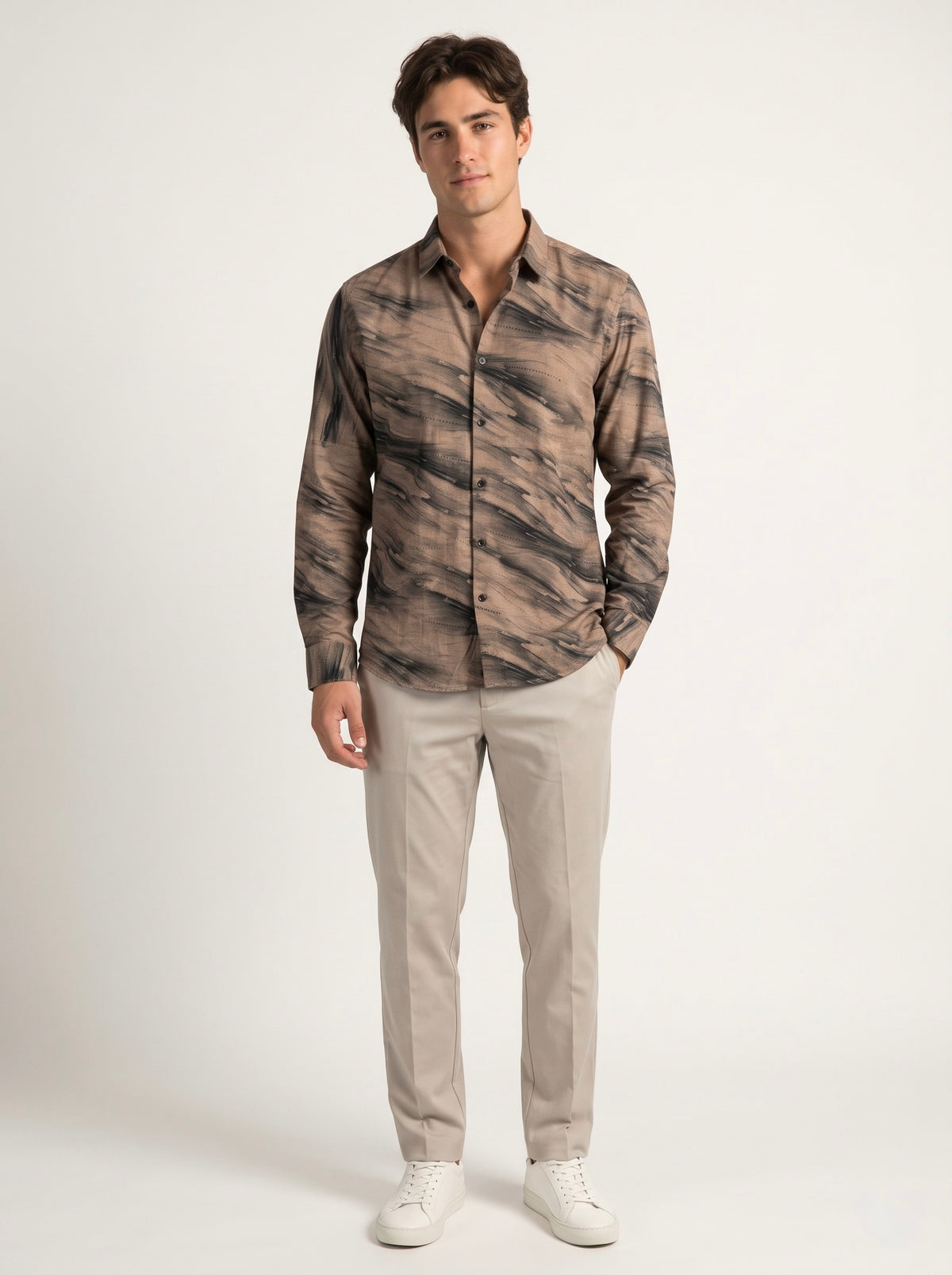 Men’s Abstract Brushstroke Foil Print Full Sleeve Shirt