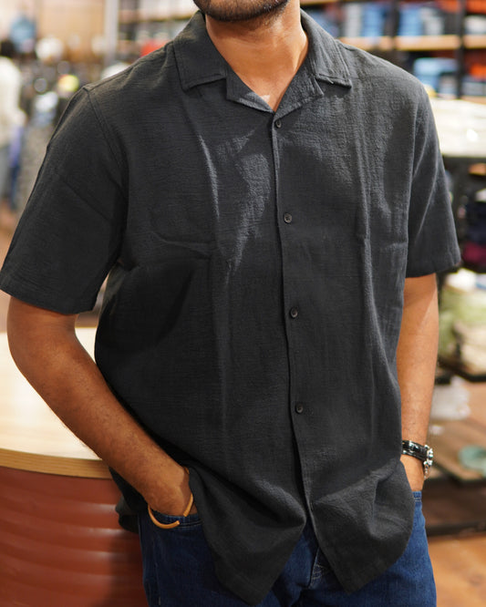 Cuban Collar Shirt - Black