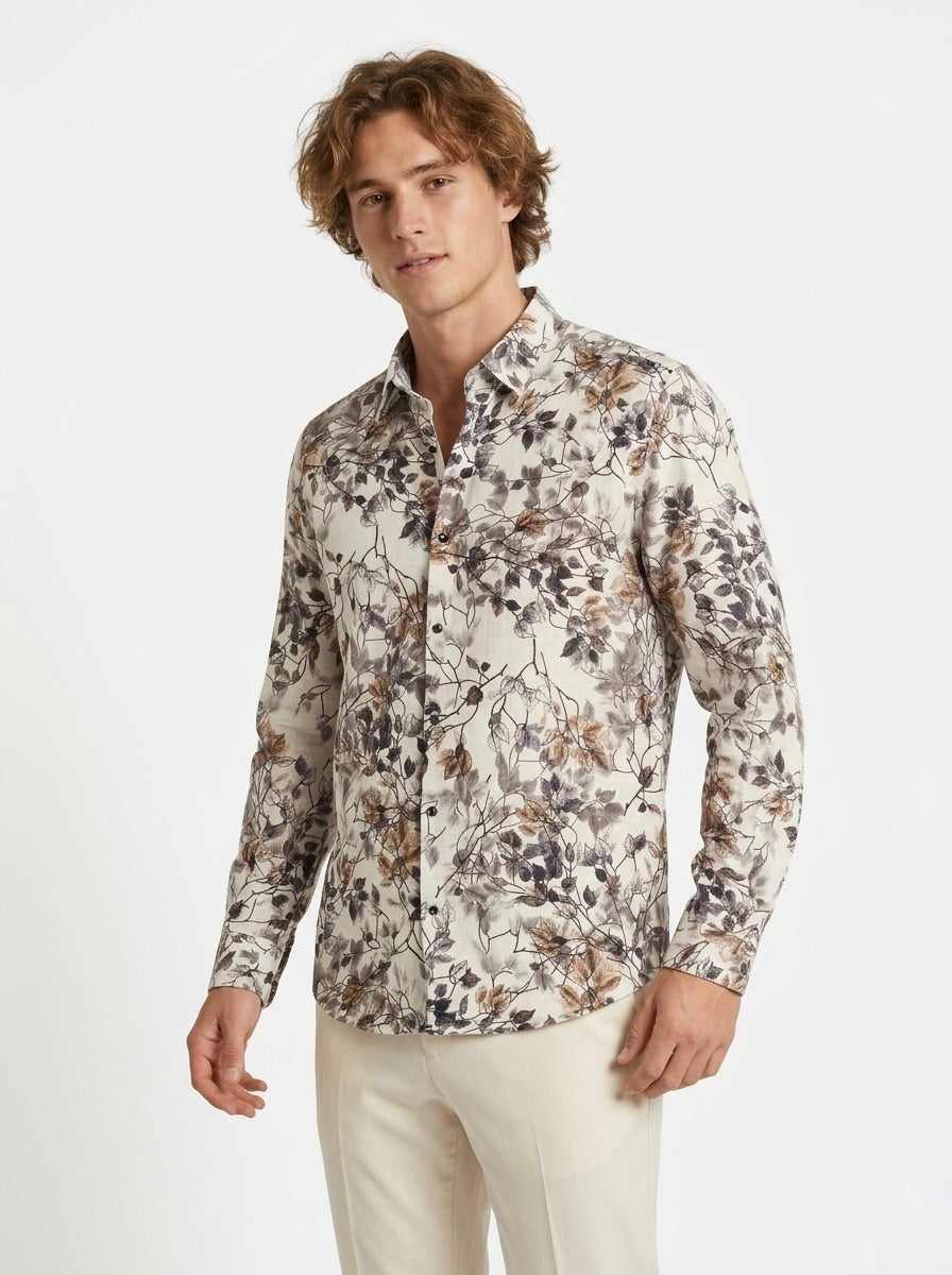 Men’s Botanical Foil Print Full Sleeve Shirt