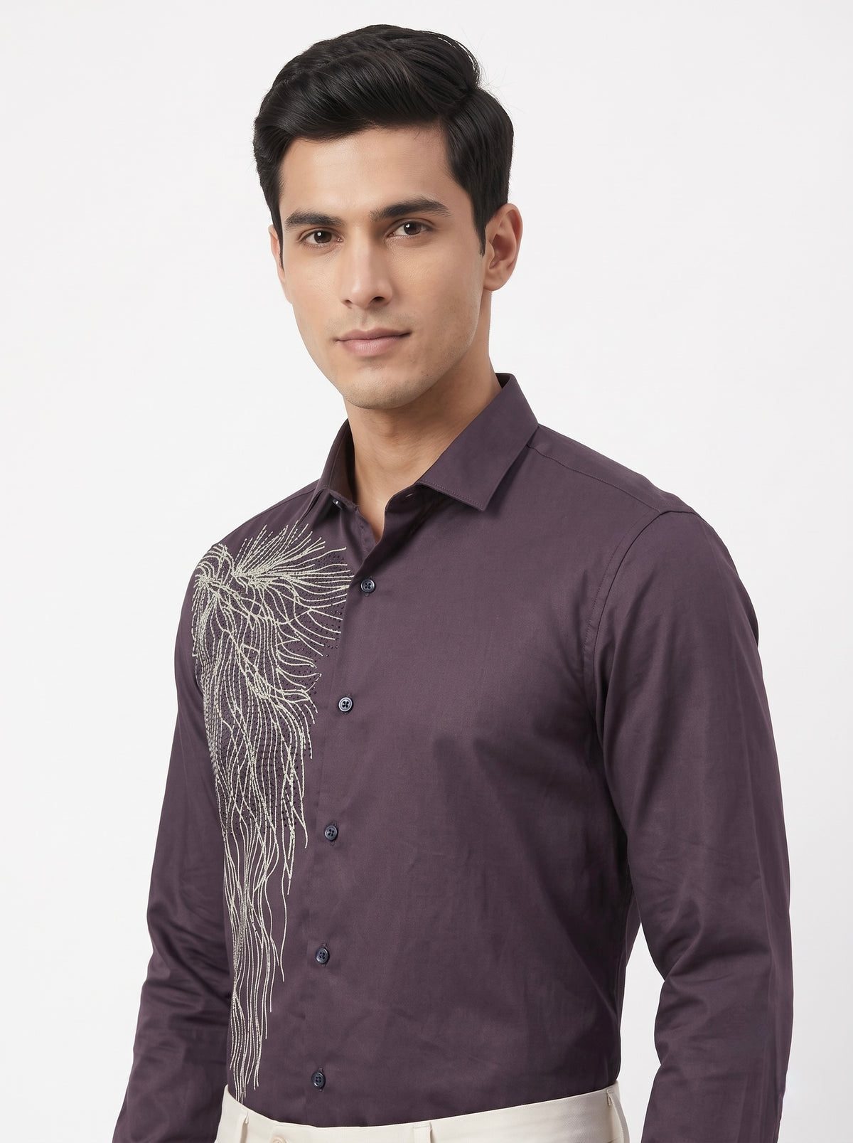 Men’s Embellished Feather Print Party Wear Shirt - Snipes