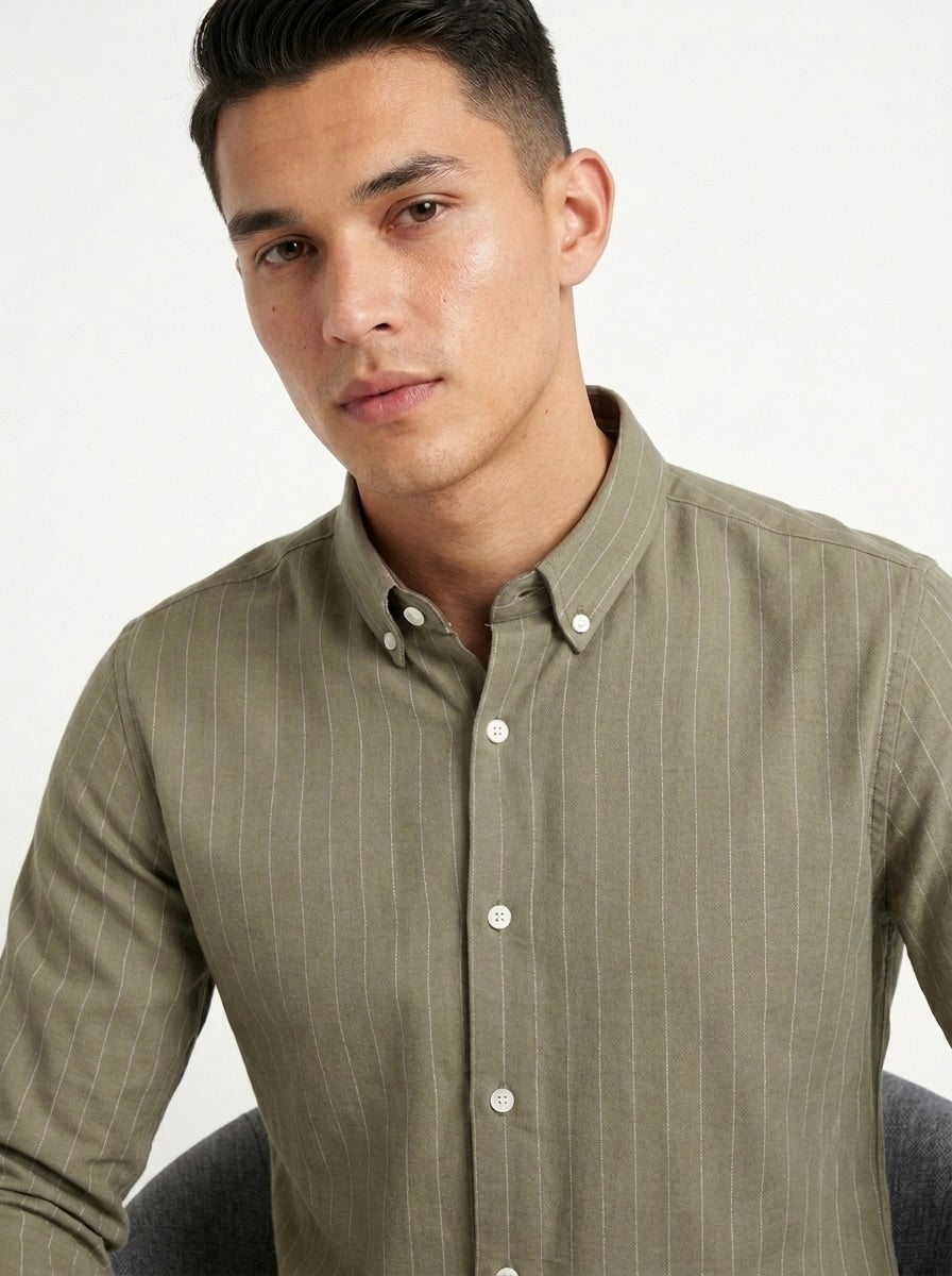 Men’s Striped TR Fabric Button-Down Shirt