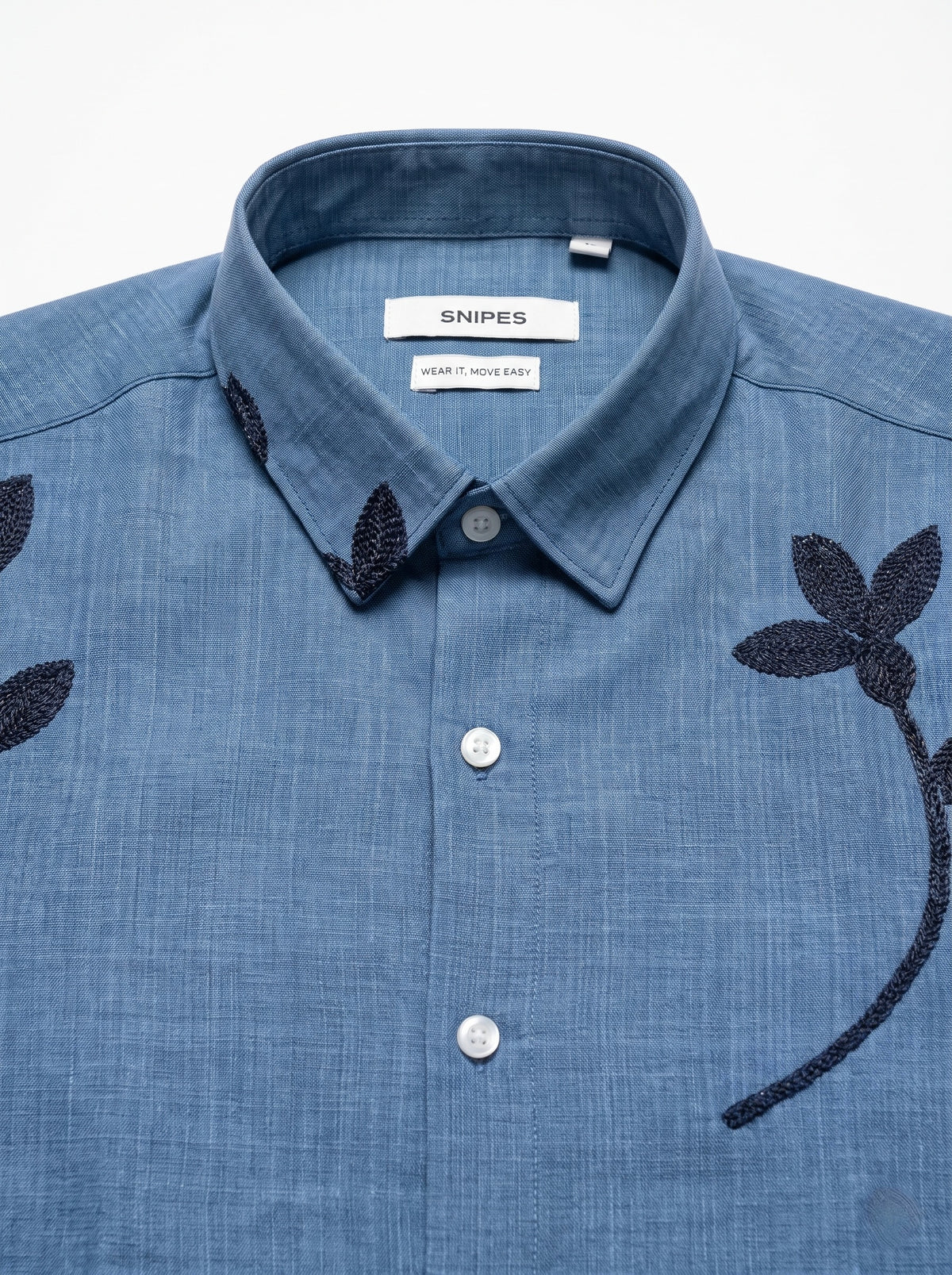 Men’s Korean Linen Floral Stem Embroidery Shirt