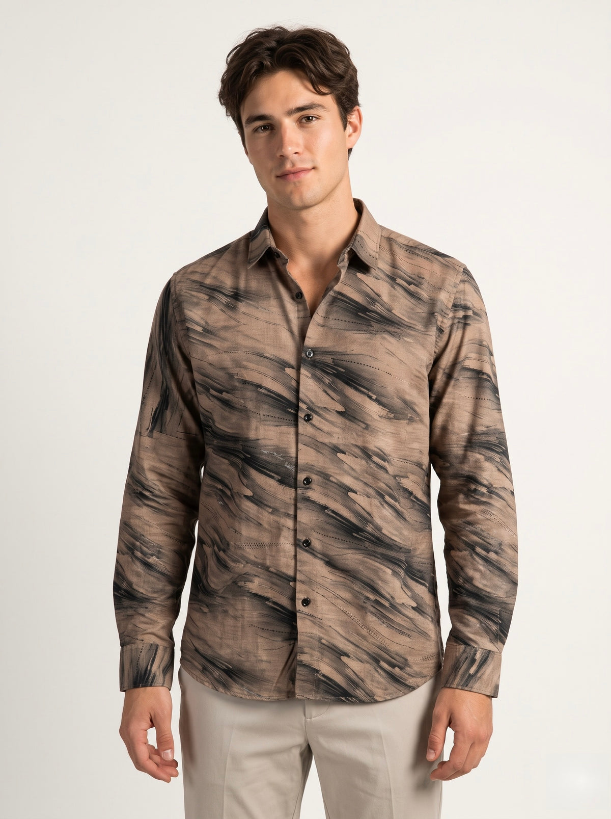 Men’s Abstract Brushstroke Foil Print Full Sleeve Shirt