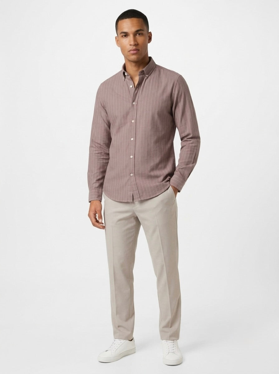 Men’s Striped TR Fabric Button-Down Shirt