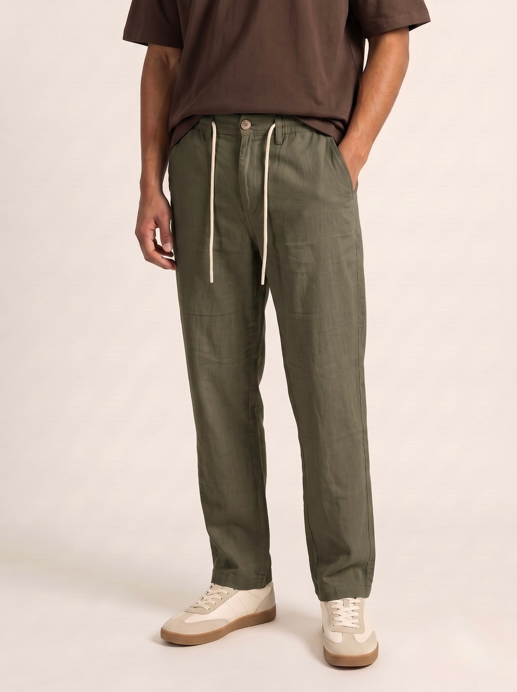 Men’s Pure Linen Loose Fit Drawstring Trousers