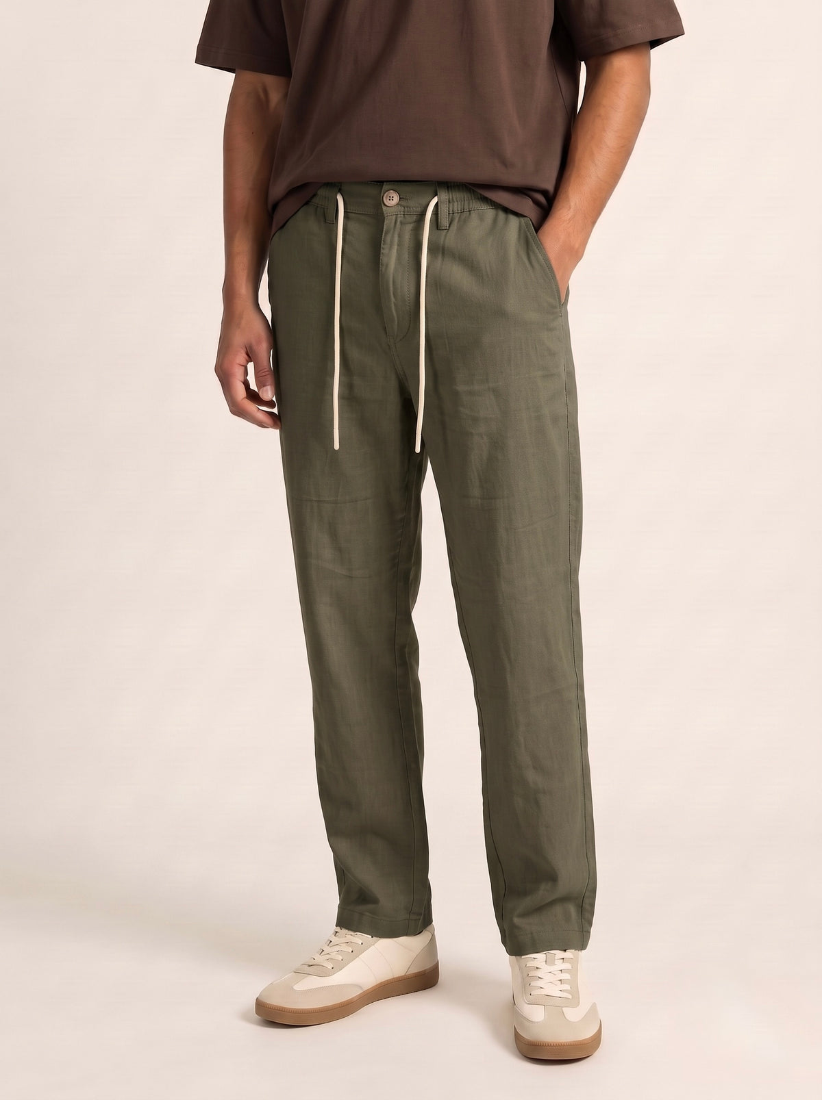 Men’s Pure Linen Loose Fit Drawstring Trousers