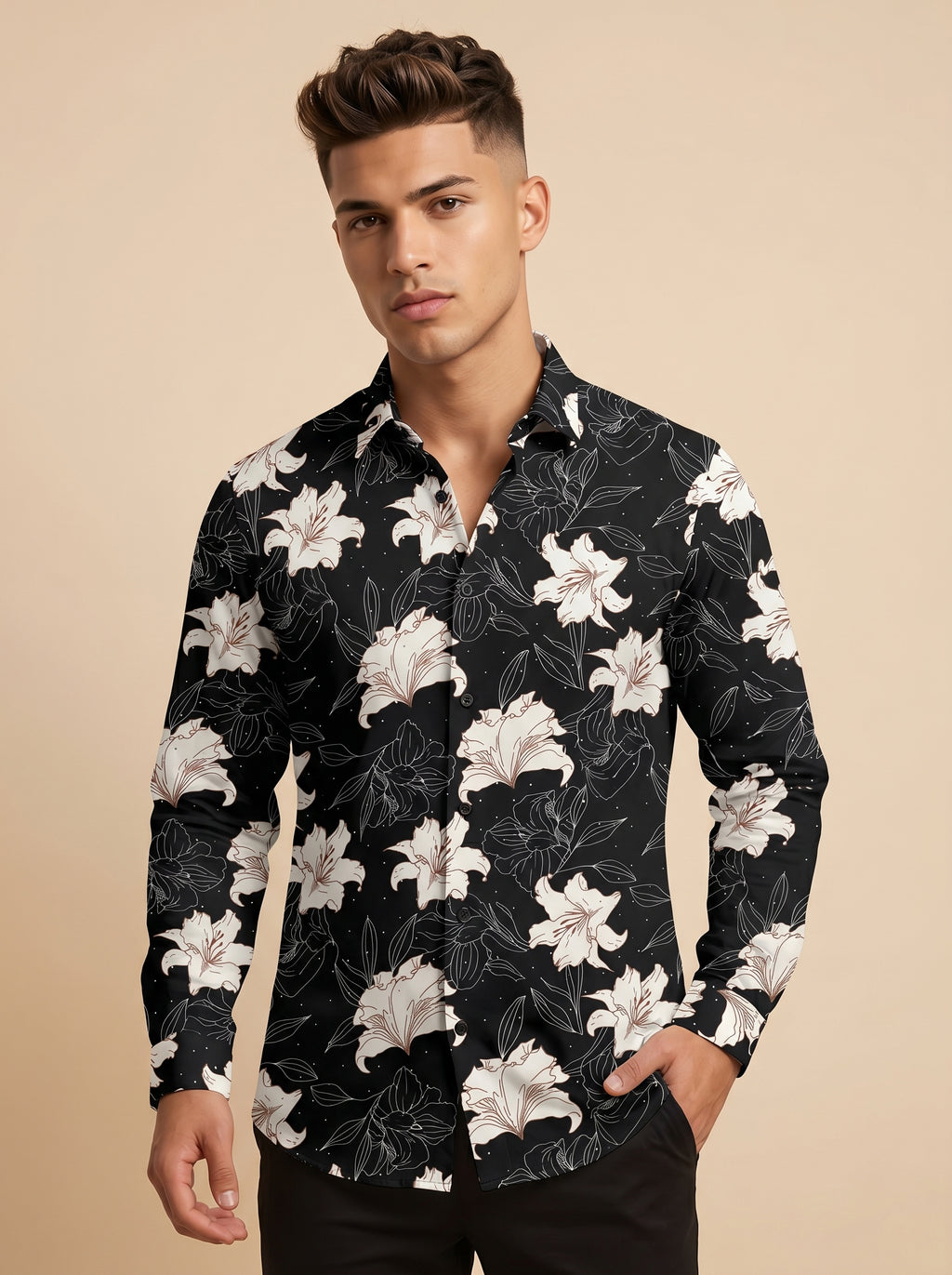 Snipes stone printed shirt featuring a stylish stone pattern, long sleeves, and a classic collar for casual wear.
