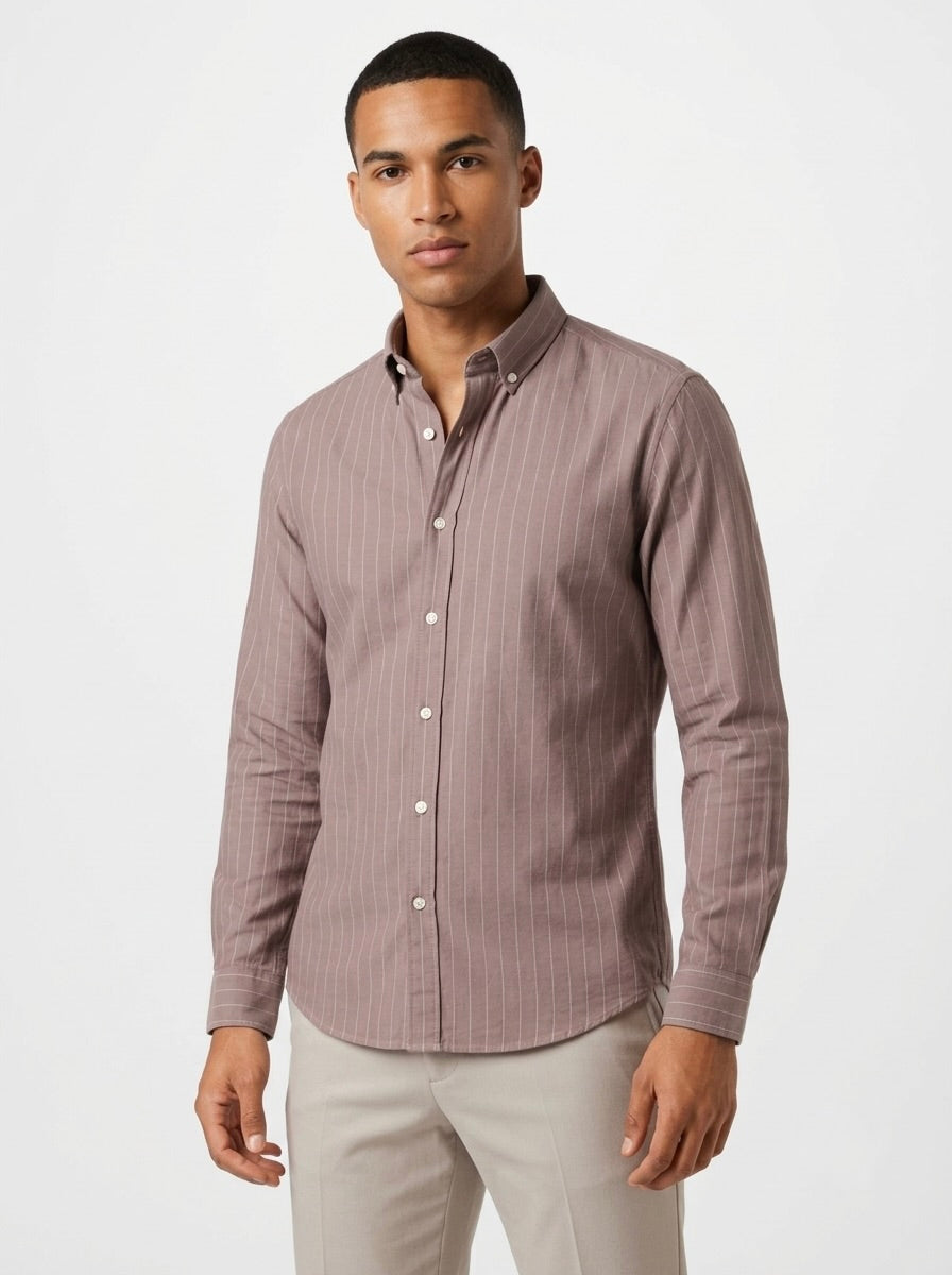 Men’s Striped TR Fabric Button-Down Shirt