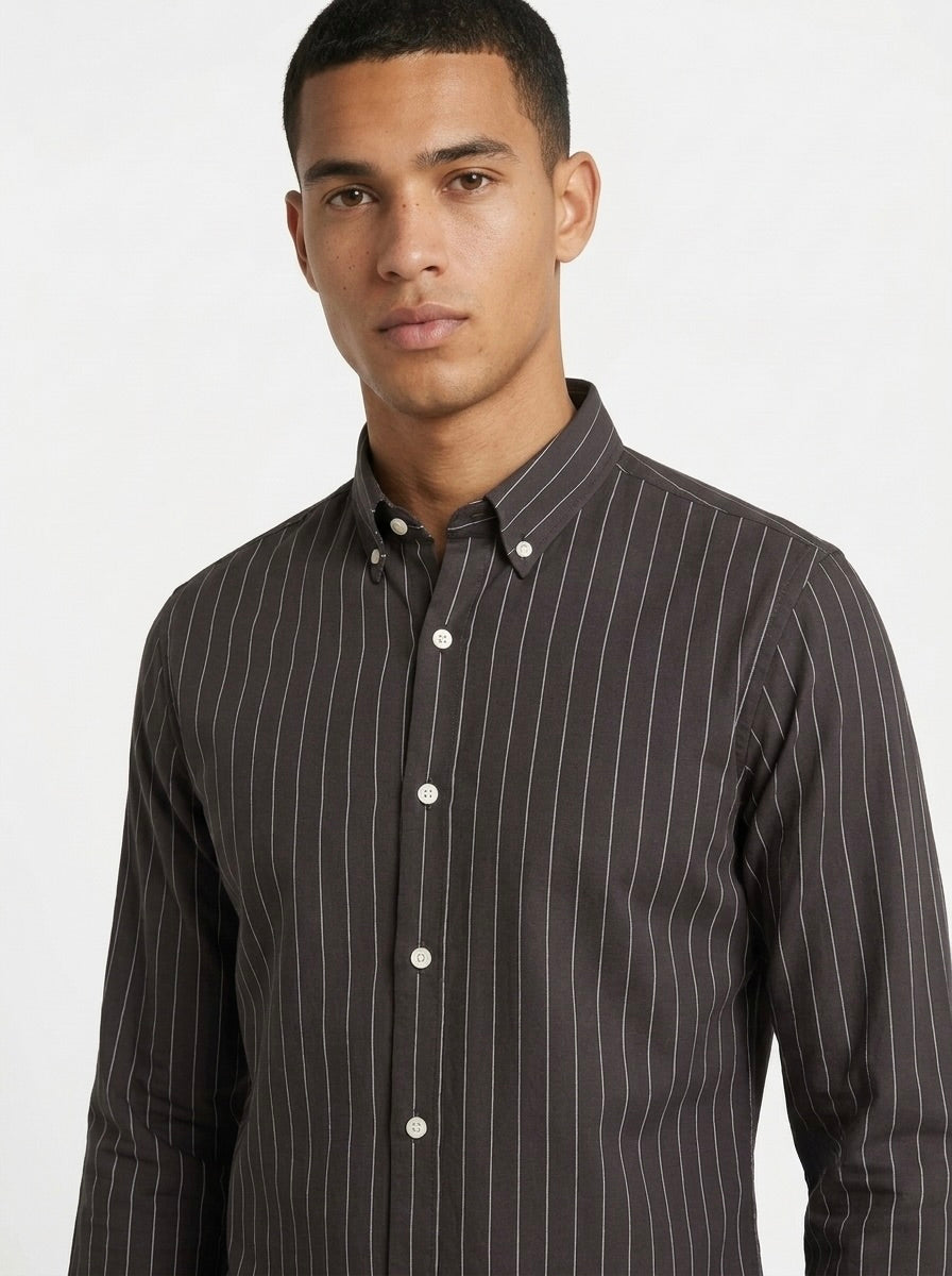 Men’s Striped TR Fabric Button-Down Shirt