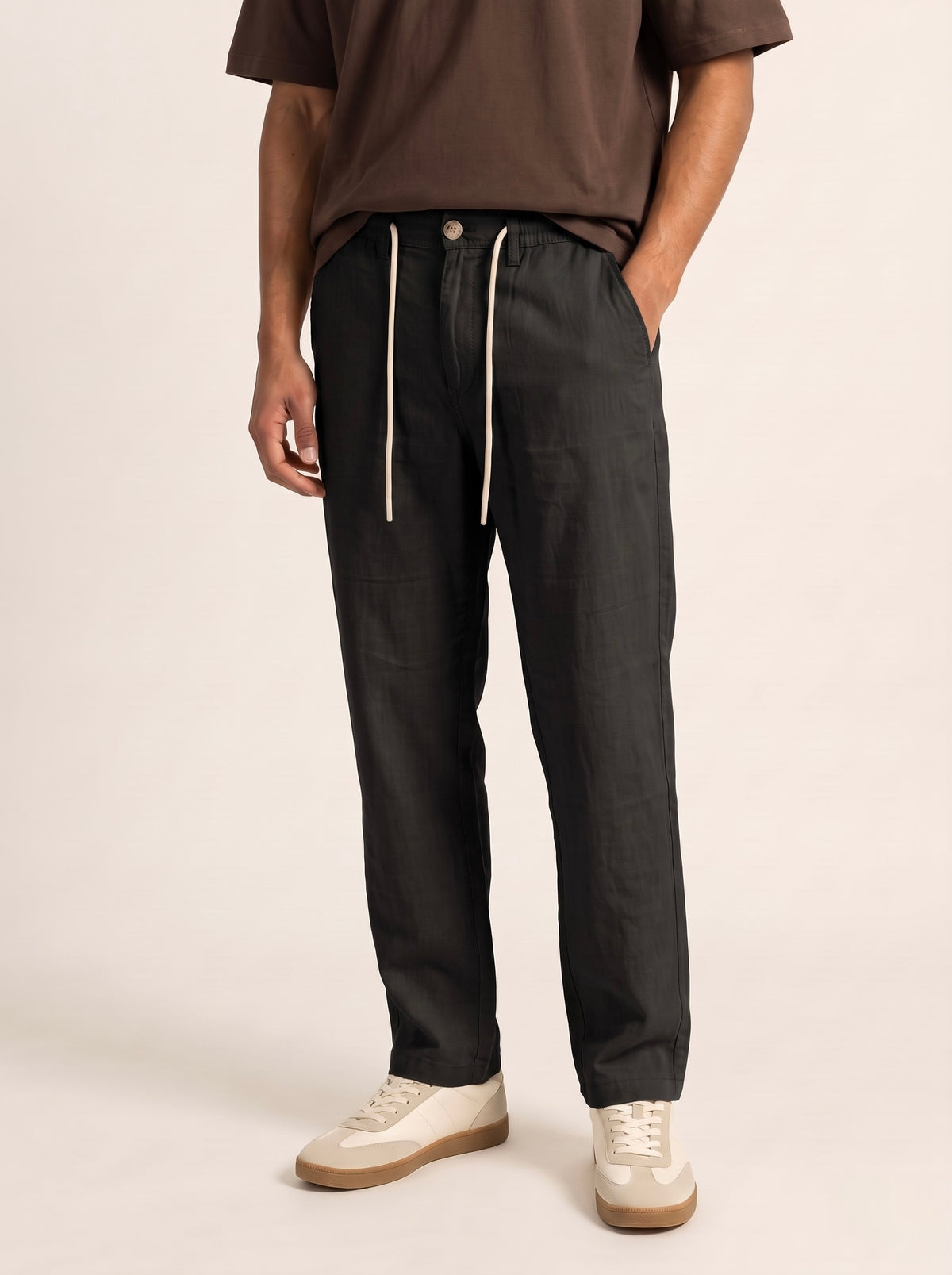 Men’s Pure Linen Loose Fit Drawstring Trousers