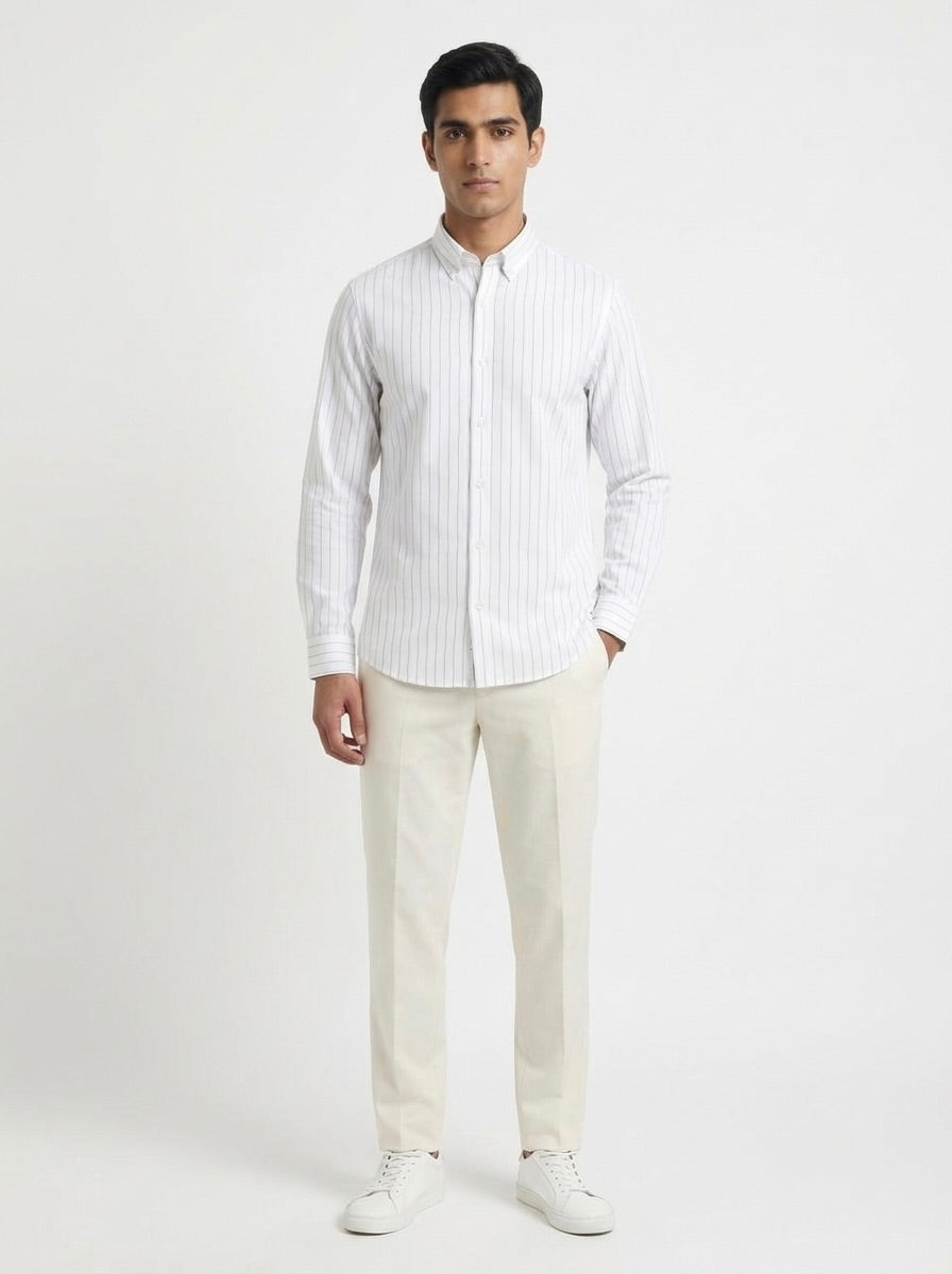 Men’s Striped TR Fabric Button-Down Shirt