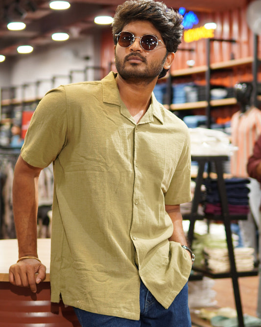 Cuban Collar Shirt - Olive