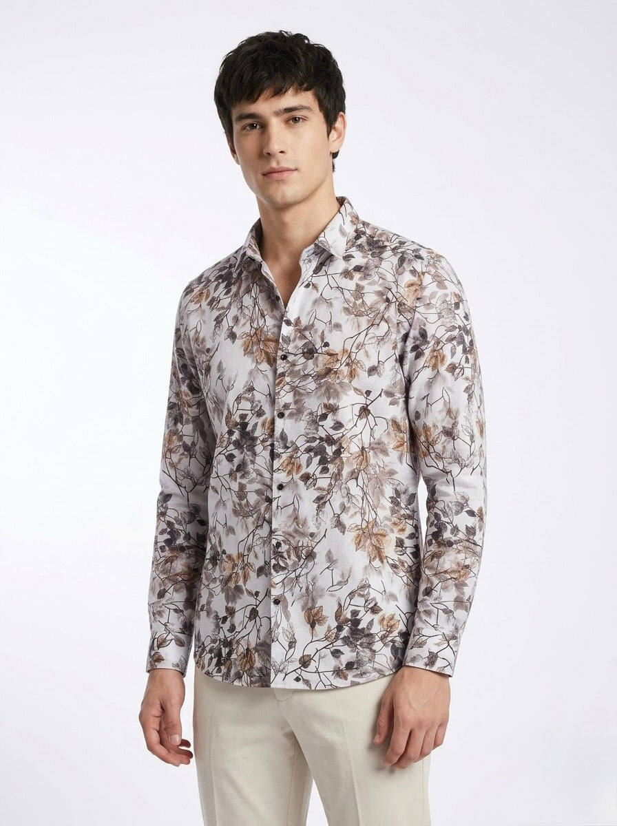 Men’s Botanical Foil Print Full Sleeve Shirt