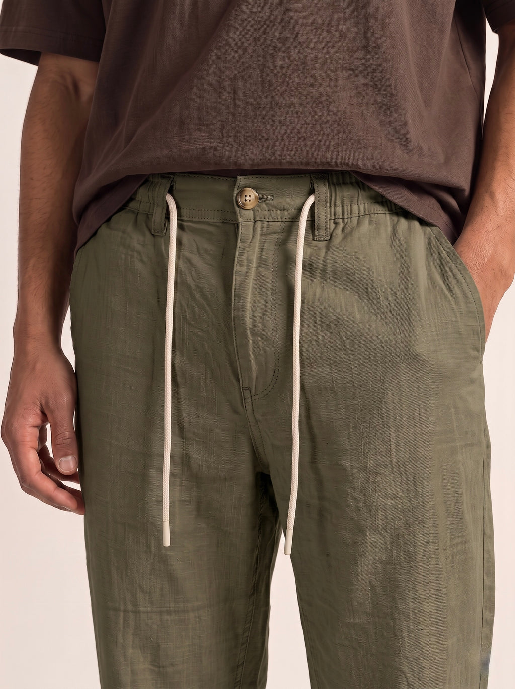 Men’s Pure Linen Loose Fit Drawstring Trousers