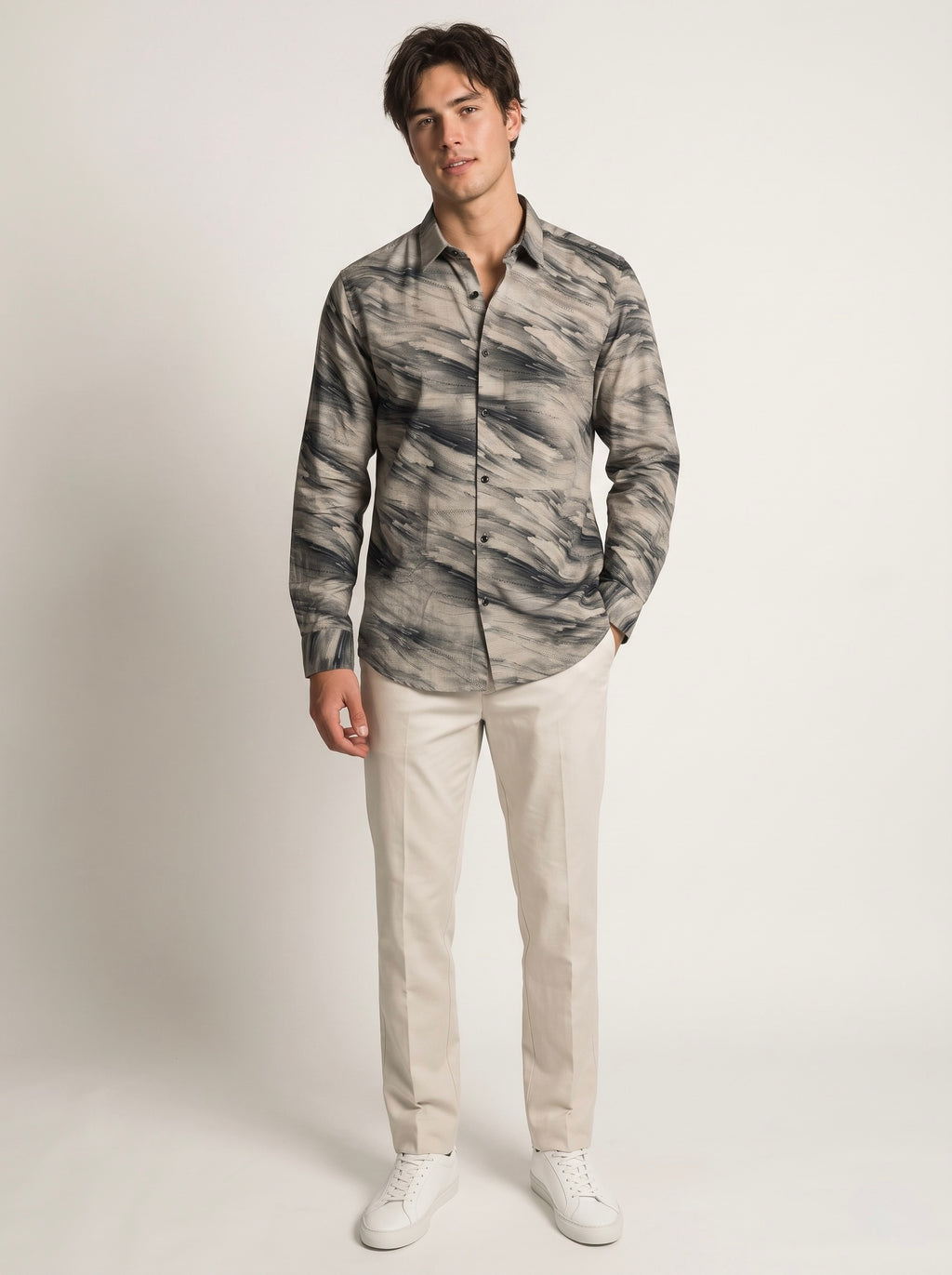 Men’s Abstract Brushstroke Foil Print Full Sleeve Shirt
