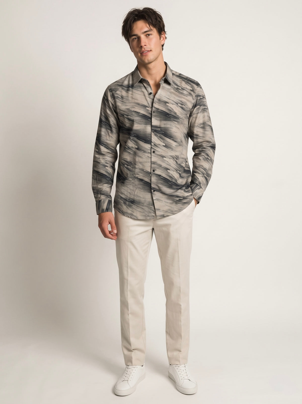 Men’s Abstract Brushstroke Foil Print Full Sleeve Shirt
