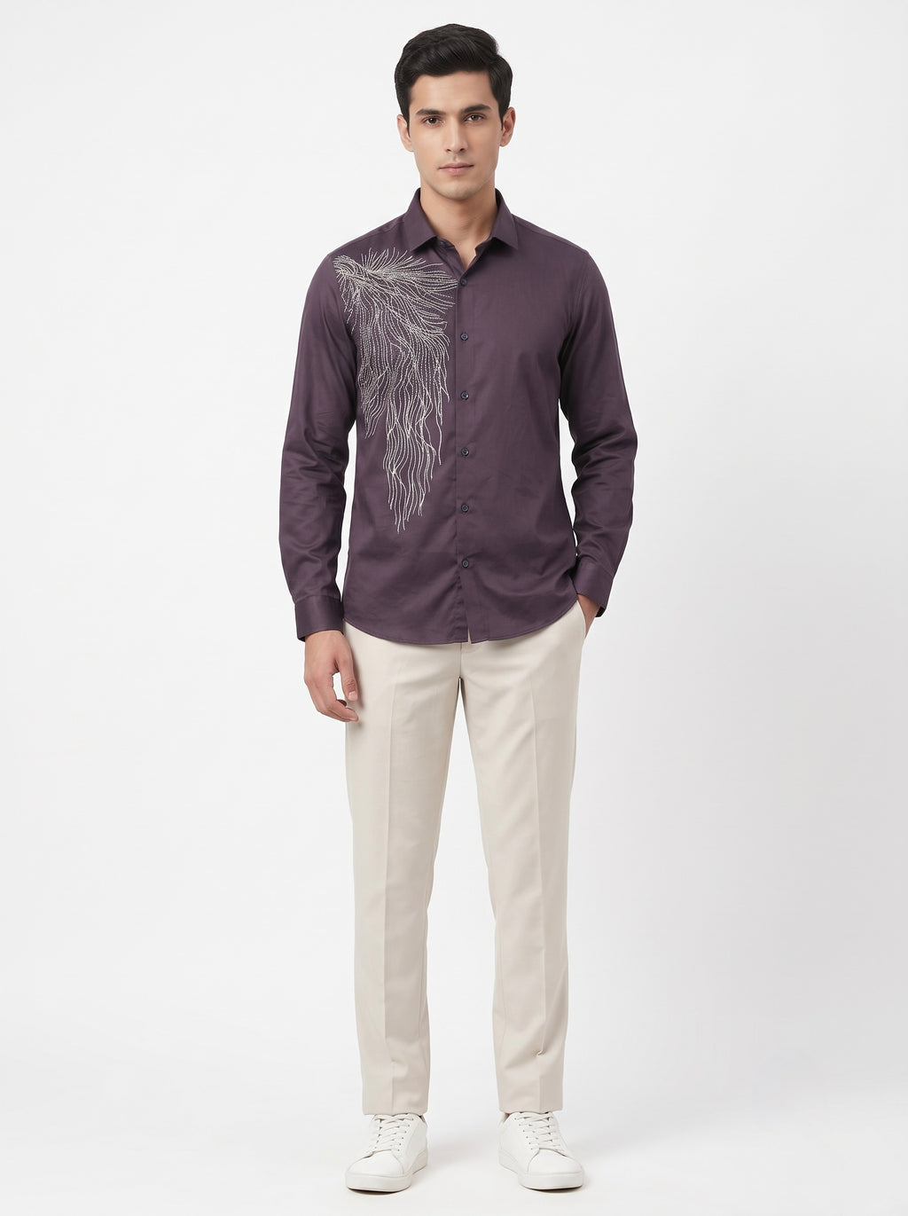 Men’s Embellished Feather Print Party Wear Shirt - Snipes