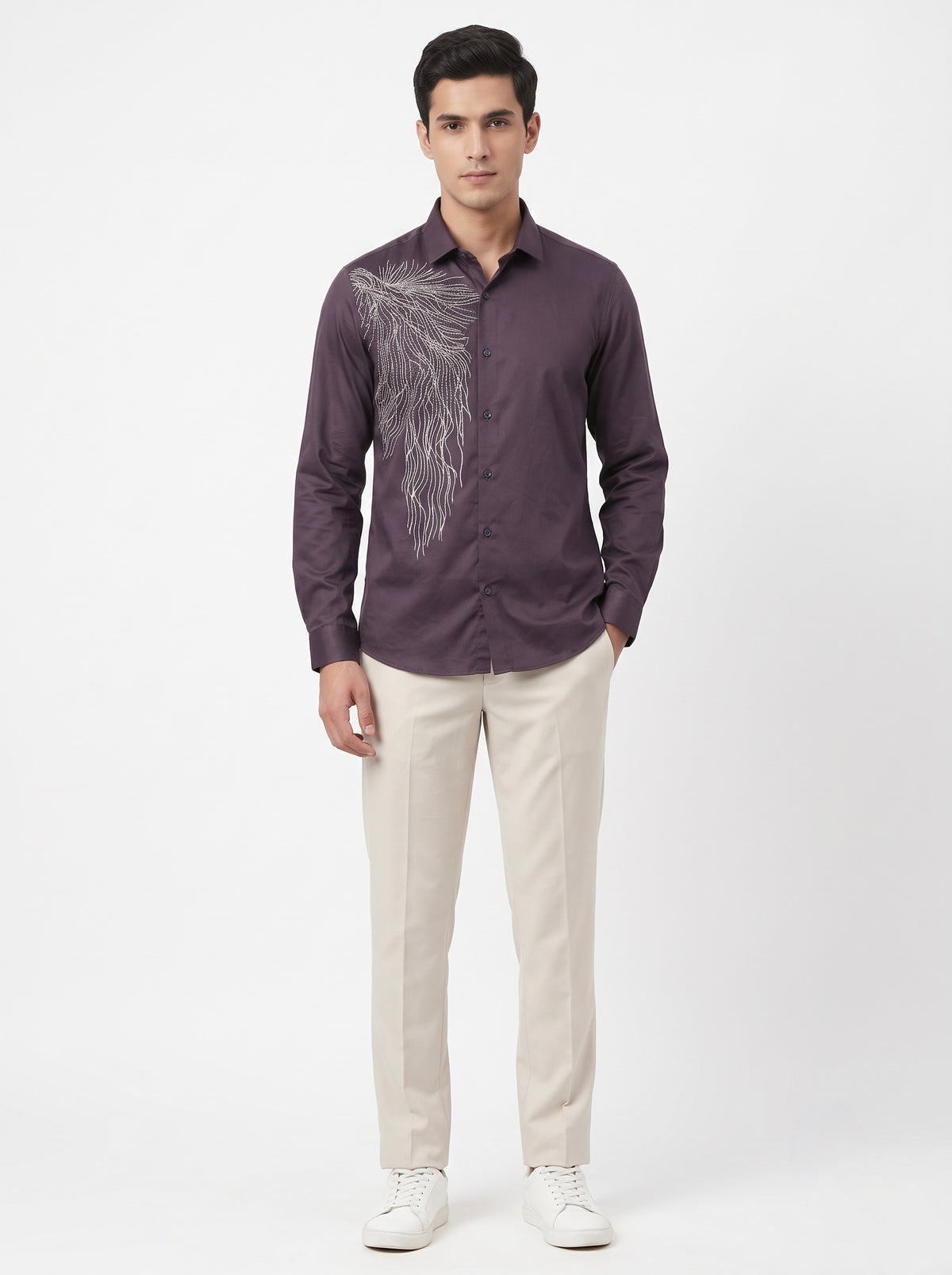 Men’s Embellished Feather Print Party Wear Shirt - Snipes