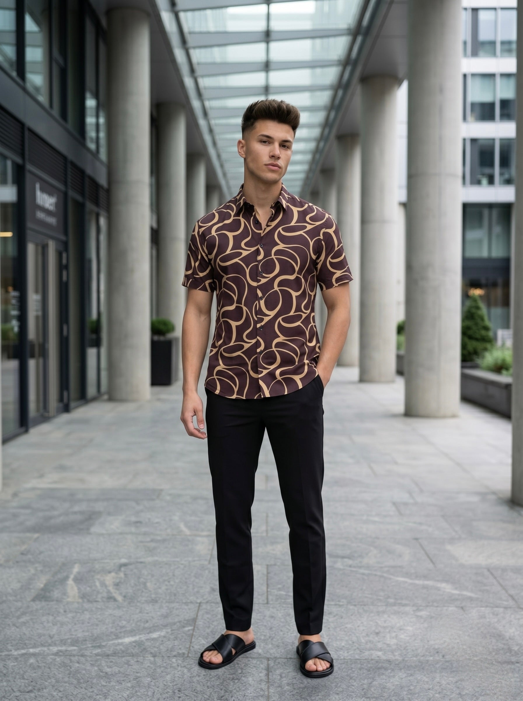 Digital Prints Half Sleeve Shirts - Brown