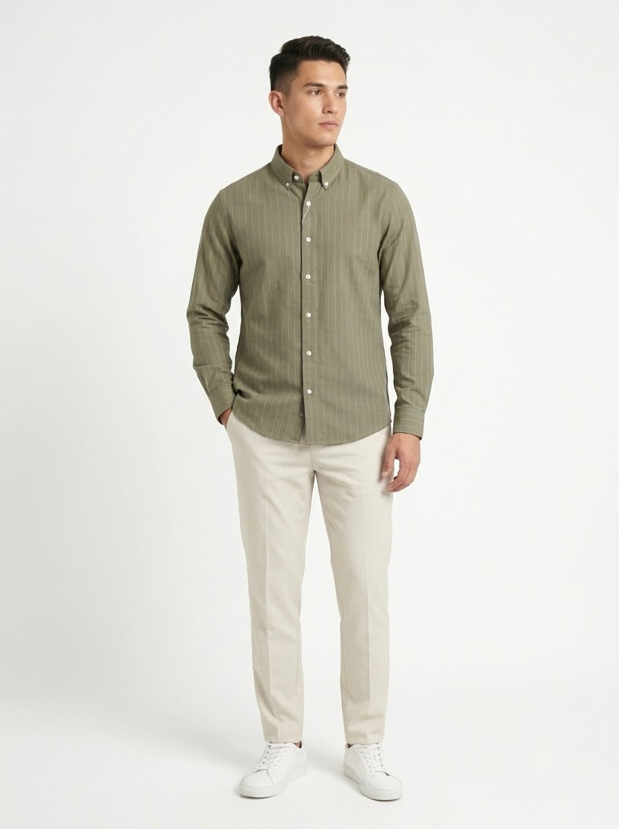 Men’s Striped TR Fabric Button-Down Shirt