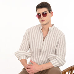 Mandarin Collar Shirts in Vertical Stripes