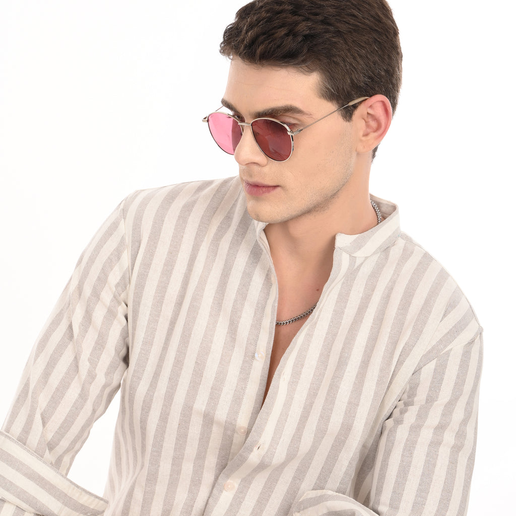 Mandarin Collar Shirts in Vertical Stripes - Snipes