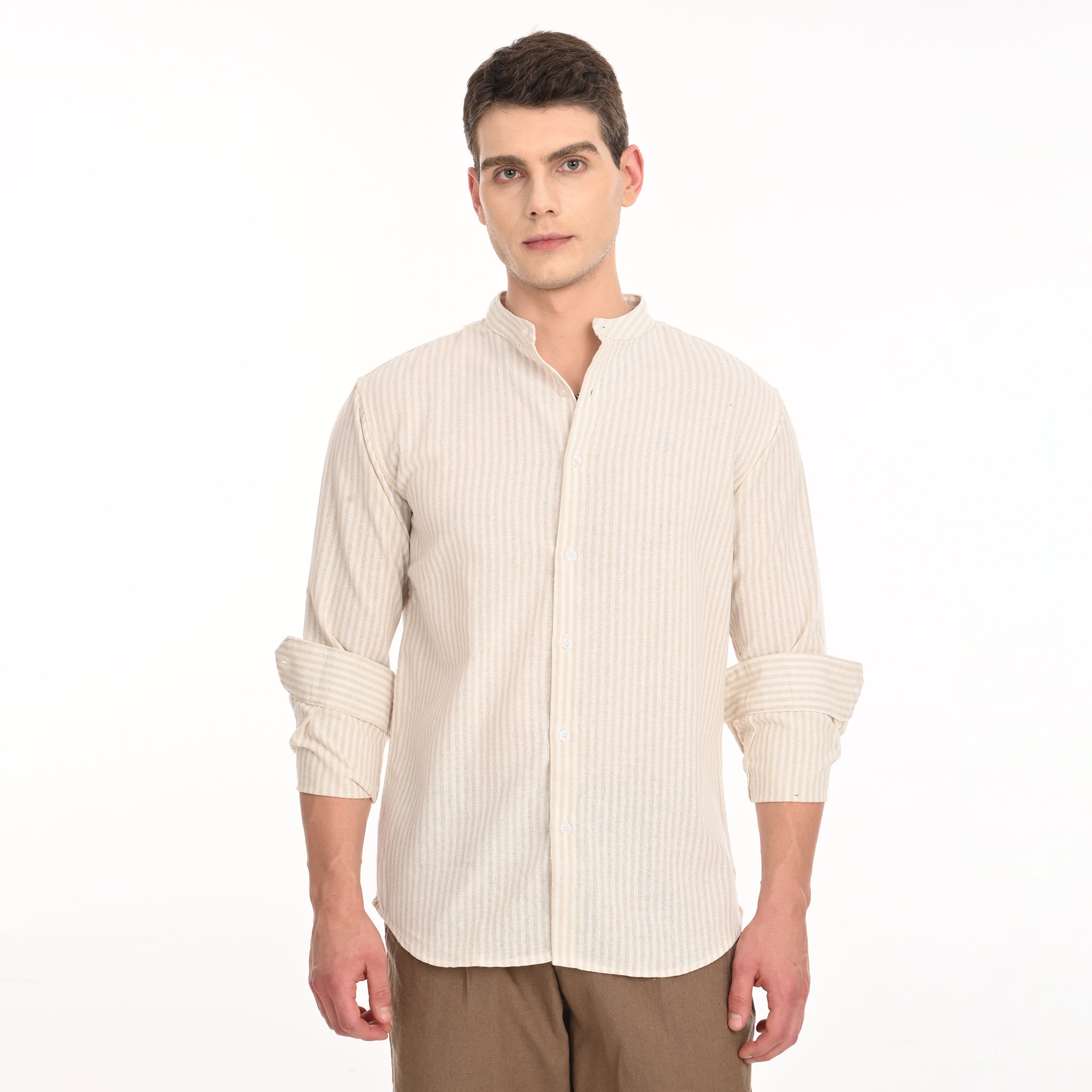 Striped Casual Shirt with Mandarin Collar - Snipes