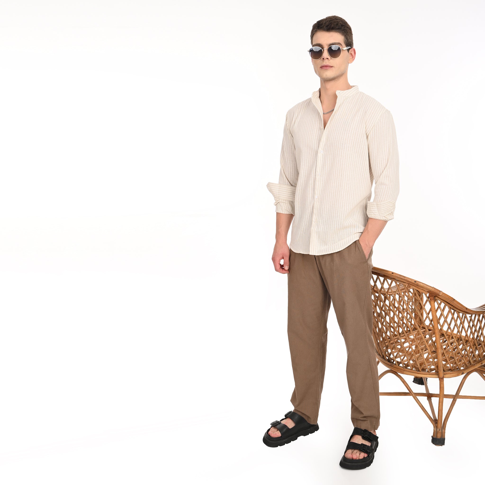 Striped Casual Shirt with Mandarin Collar - Snipes