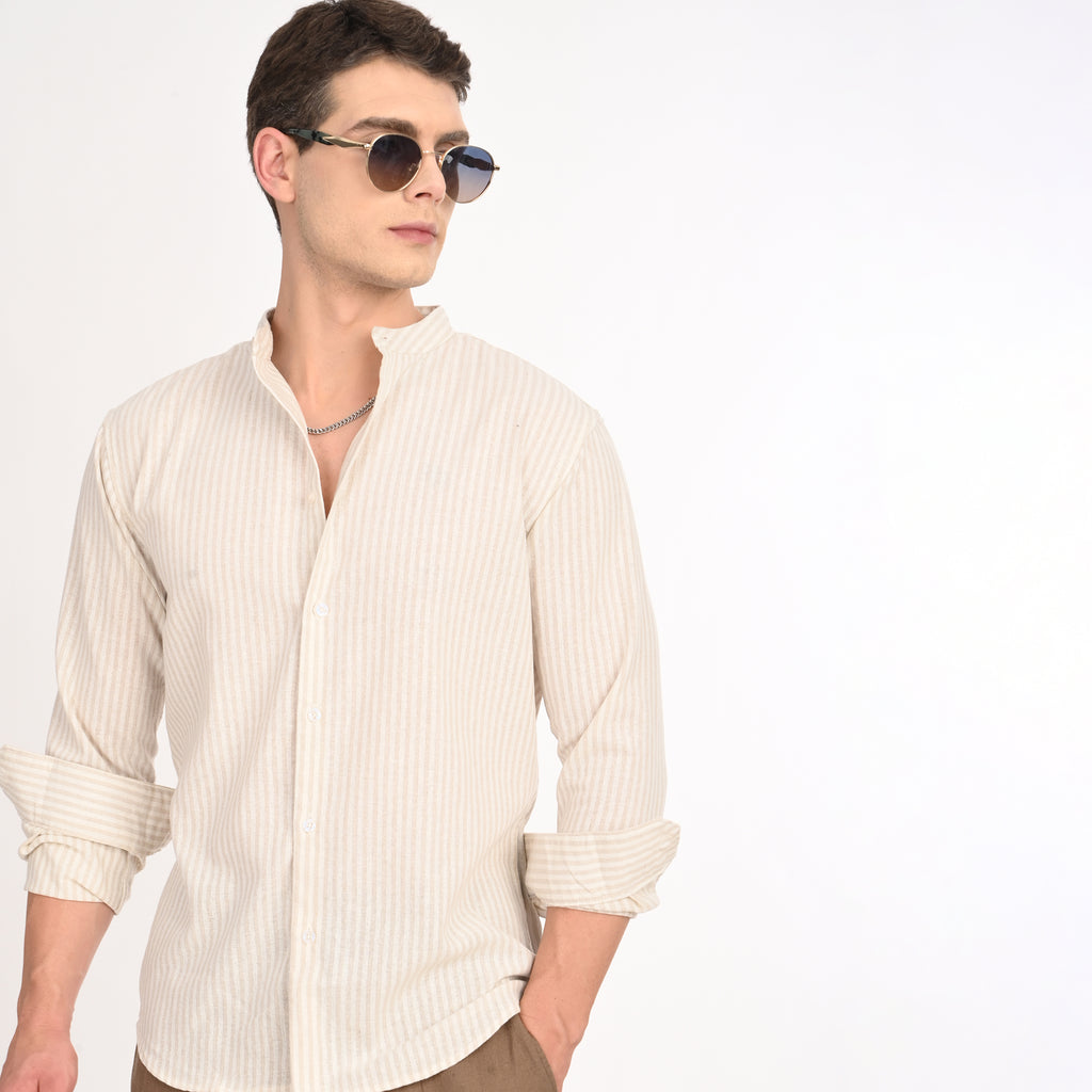 Striped Casual Shirt with Mandarin Collar - Snipes