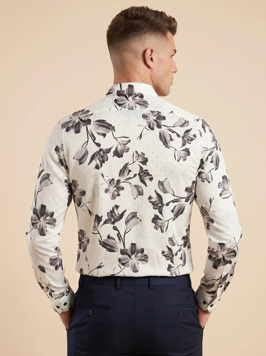 Snipes stone printed shirt featuring a stylish pattern, long sleeves, and a casual fit displayed on a model.