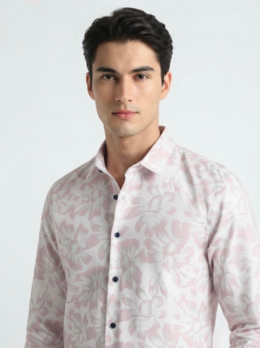 Men's floral printed full sleeve shirt by Snipes, shown in a stylish design with long sleeves and vibrant floral pattern.