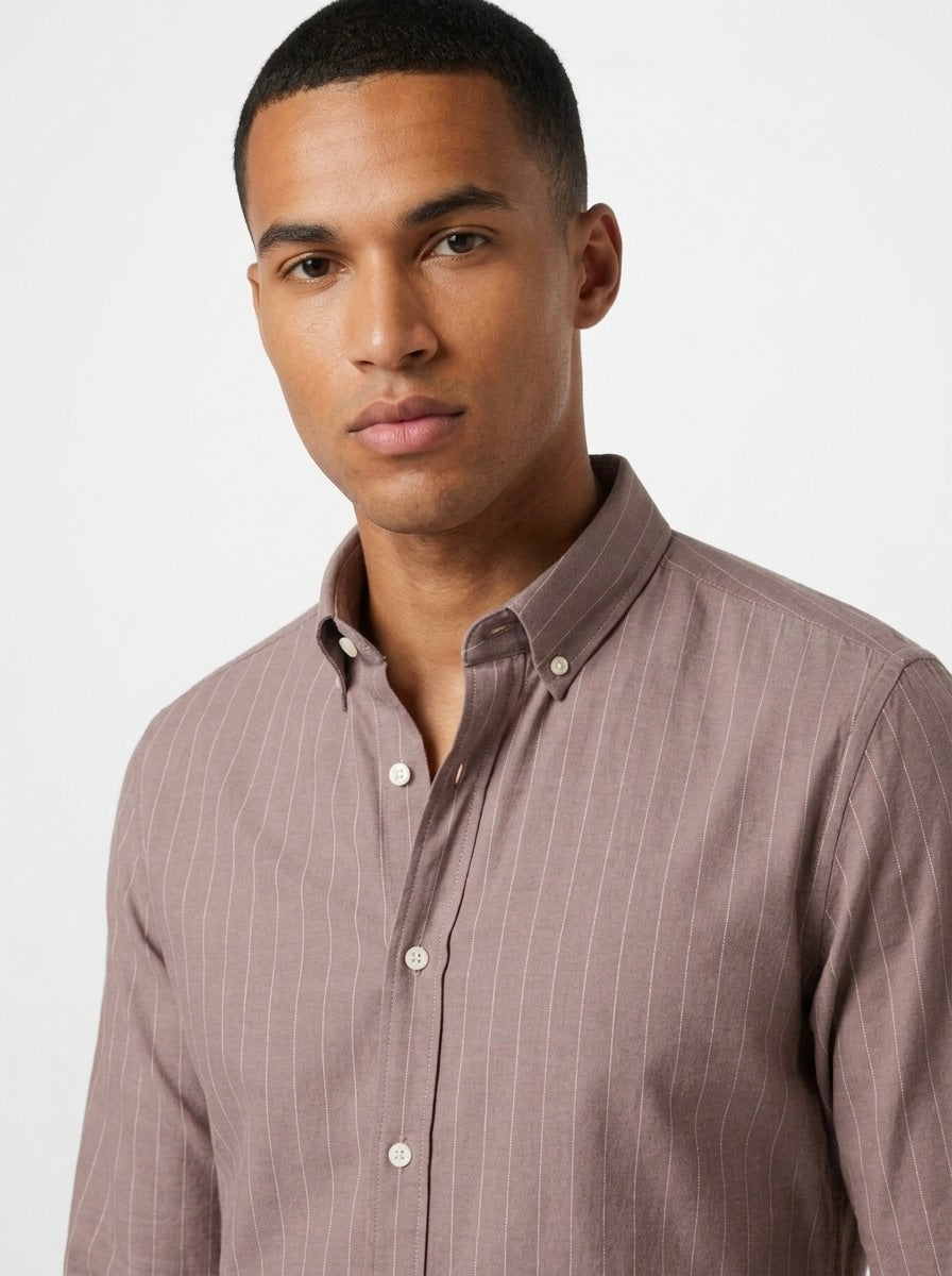 Men’s Striped TR Fabric Button-Down Shirt