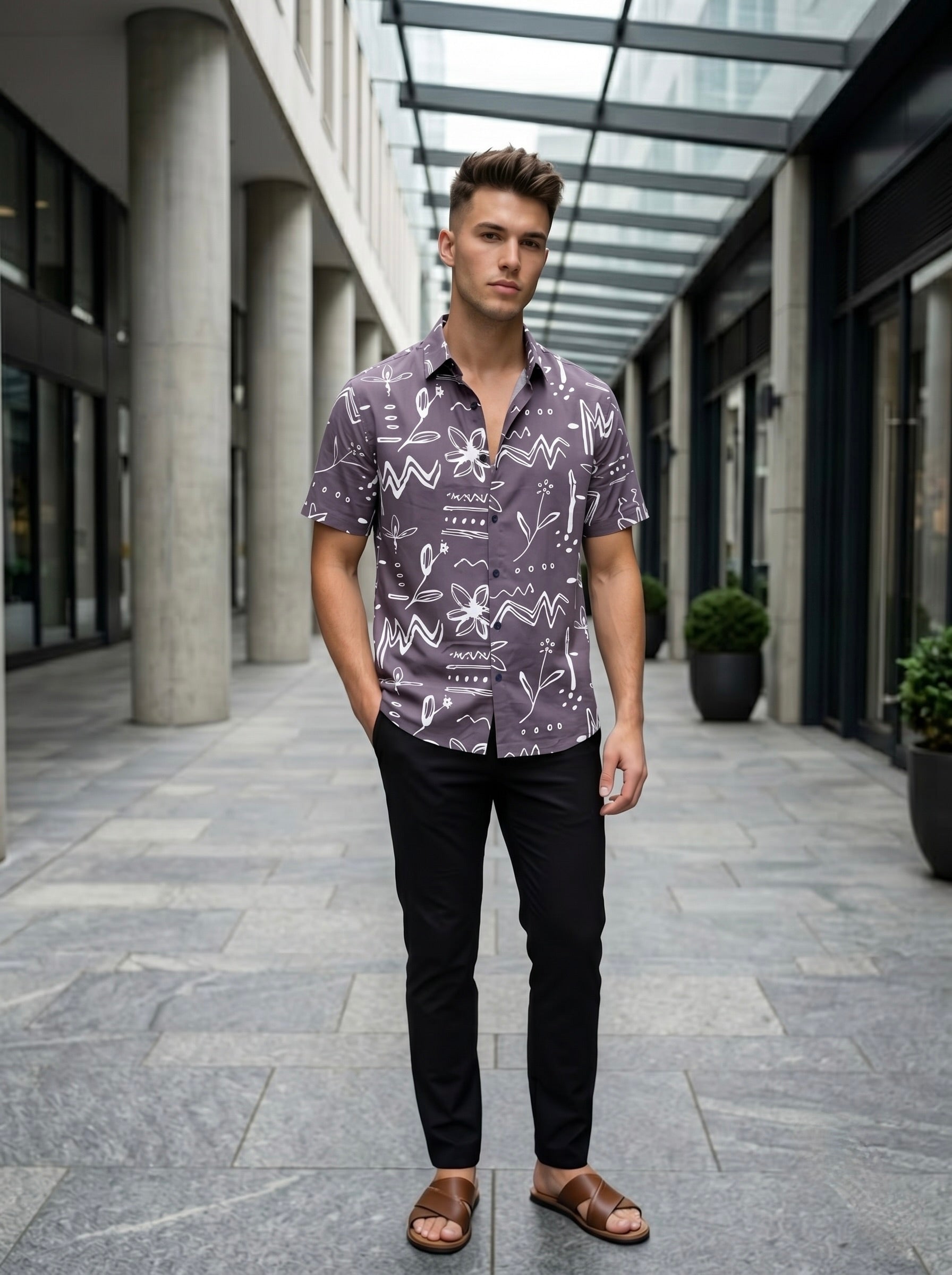 Digital Prints Half Sleeve Shirts - Purple