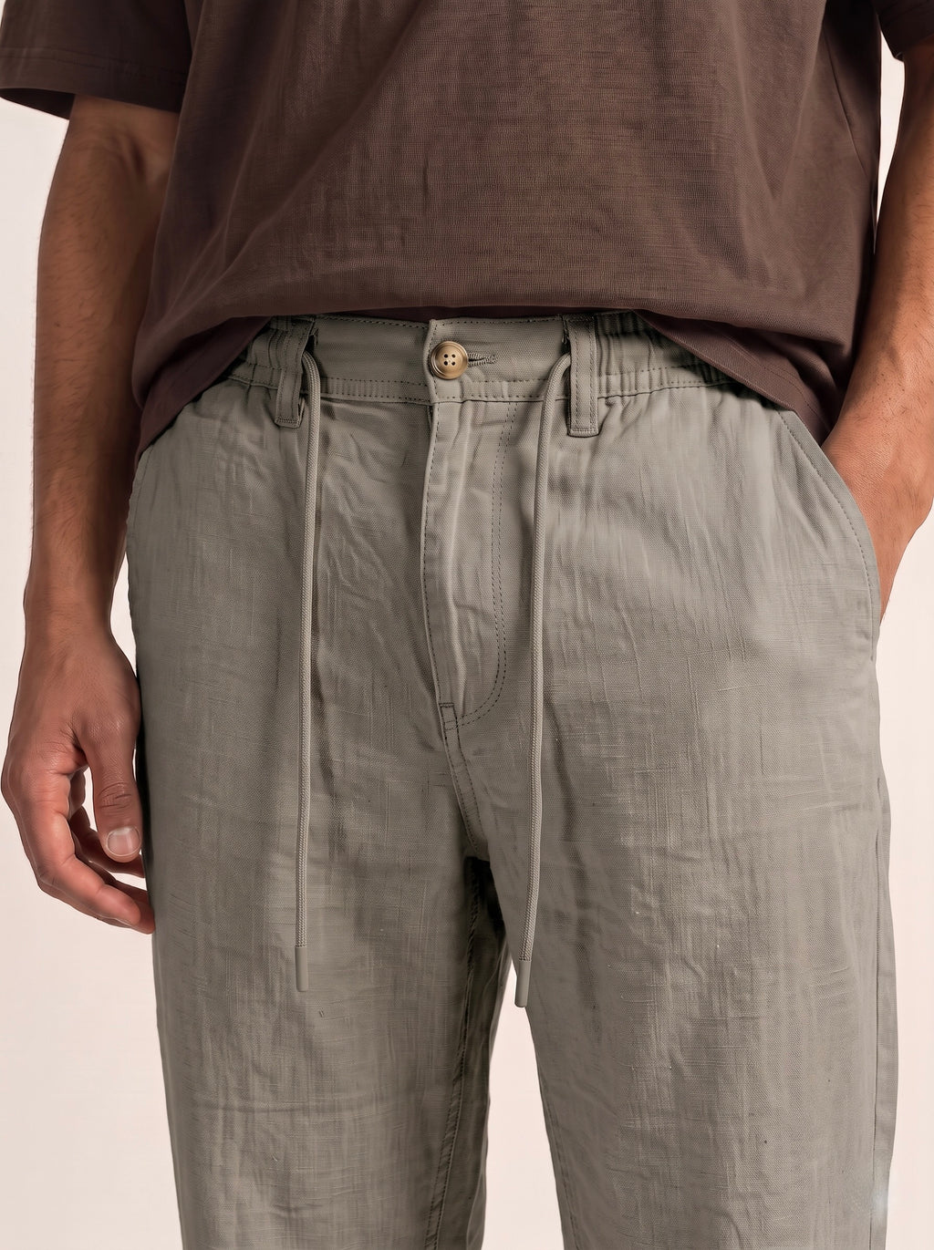 Men’s Pure Linen Loose Fit Drawstring Trousers