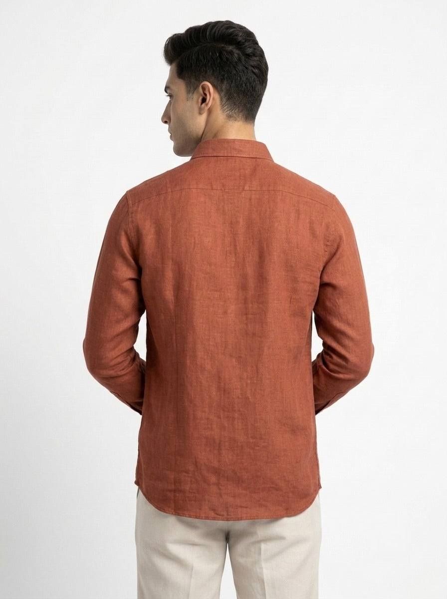 Men’s Snipes pure linen full sleeve casual shirt displayed on a hanger with a relaxed fit and classic collar.