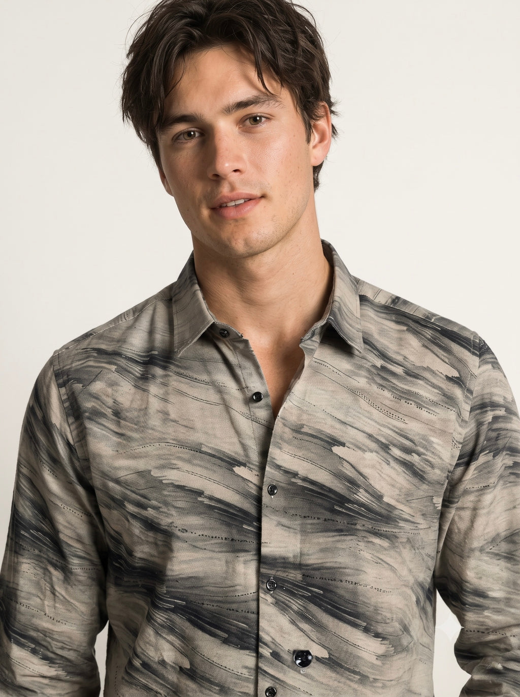 Men’s Abstract Brushstroke Foil Print Full Sleeve Shirt