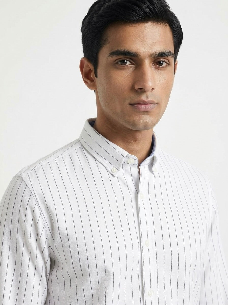 Men’s Striped TR Fabric Button-Down Shirt