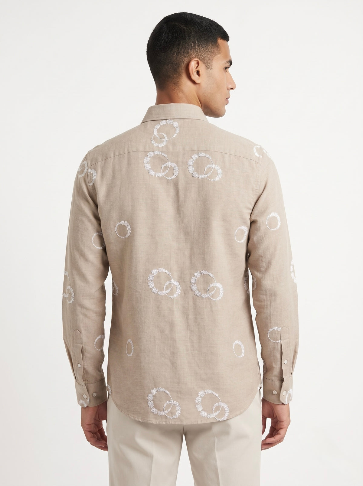 Men’s Korean Linen Circular Pattern Embroidery Shirt