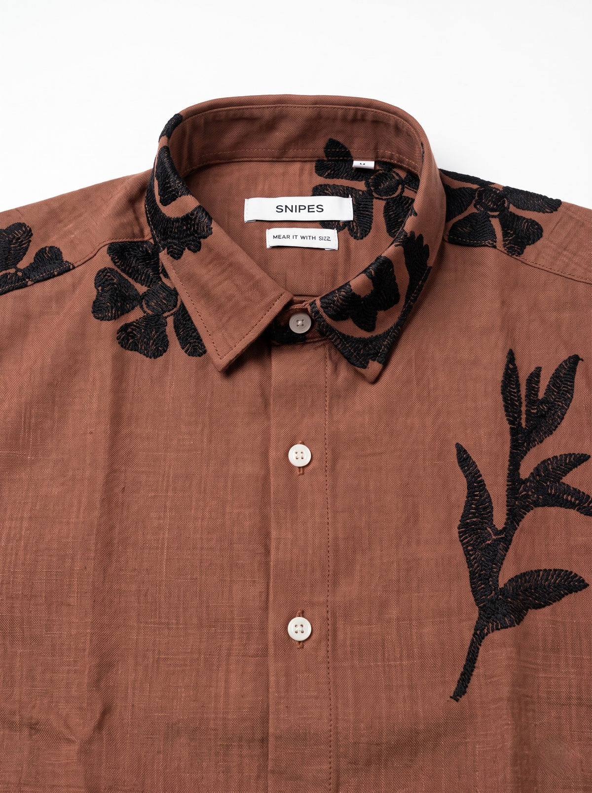 Men’s Korean Linen Floral & Leaf Embroidery Shirt