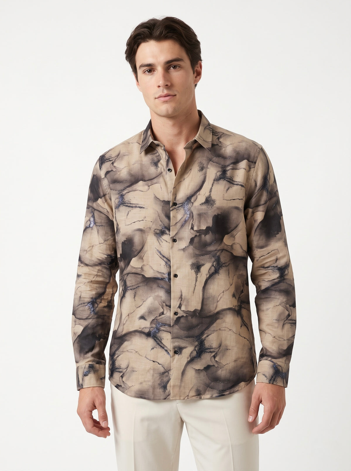 Men’s Abstract Marble Foil Print Full Sleeve Shirt