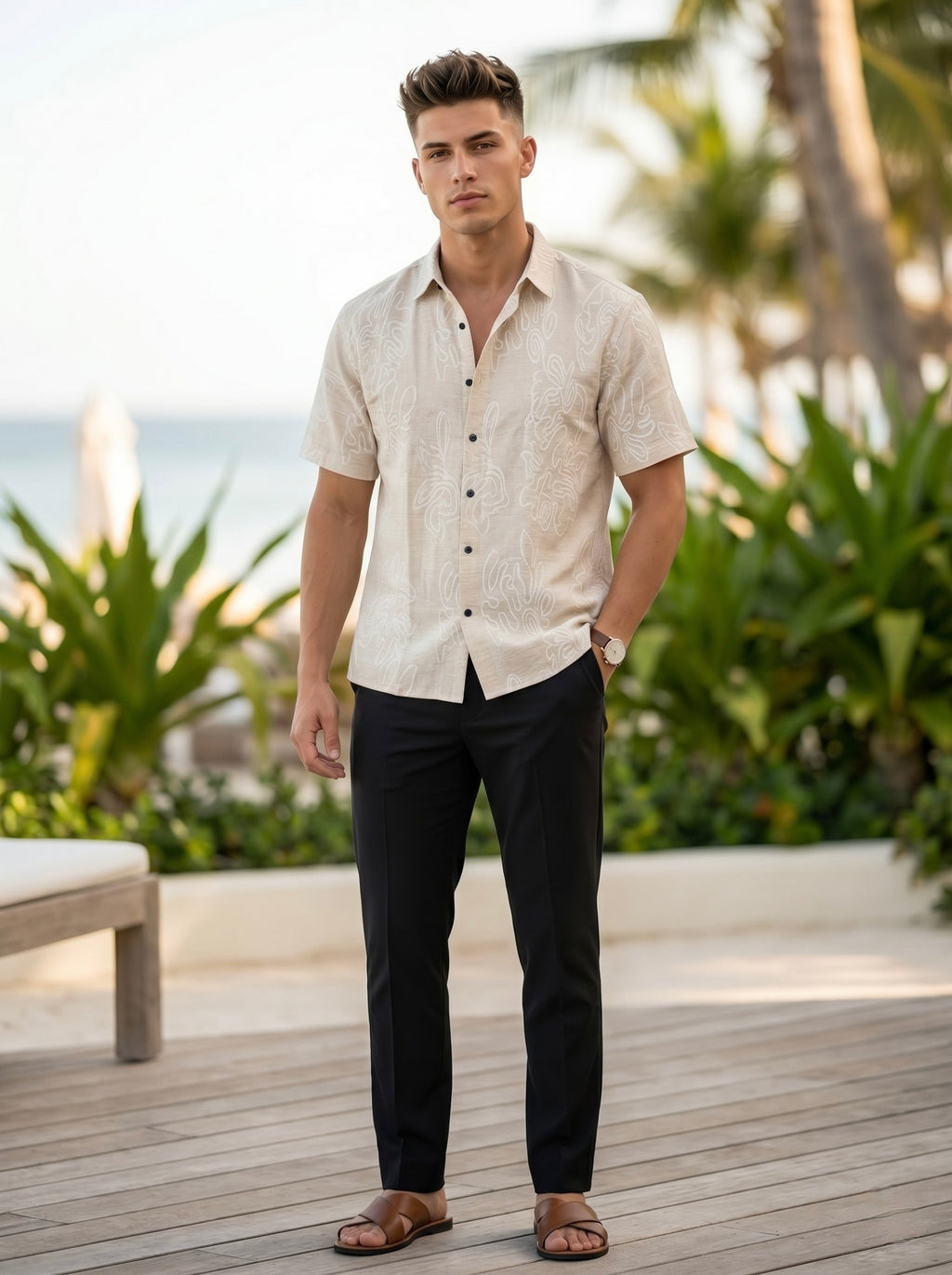 Abstract Leaf Jacquard Shirt