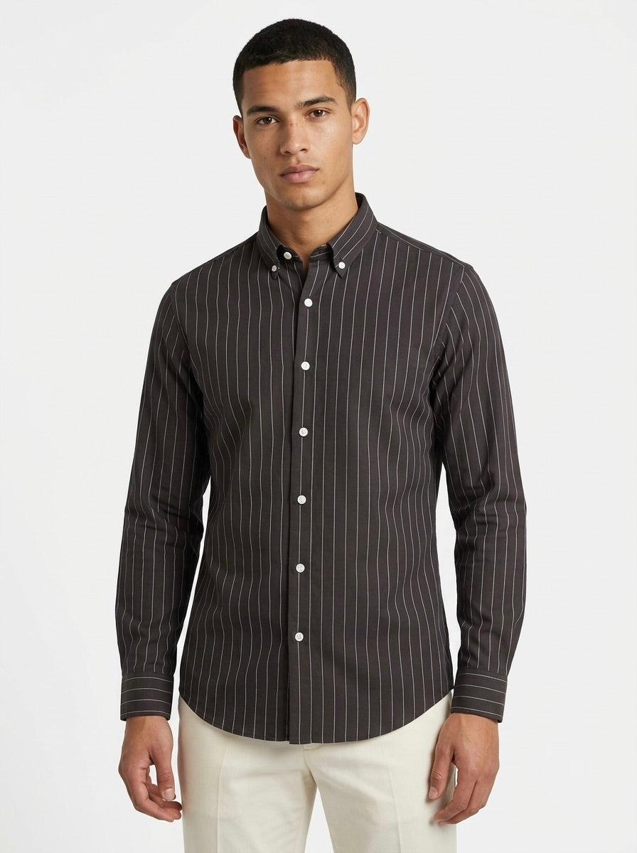 Men’s Striped TR Fabric Button-Down Shirt