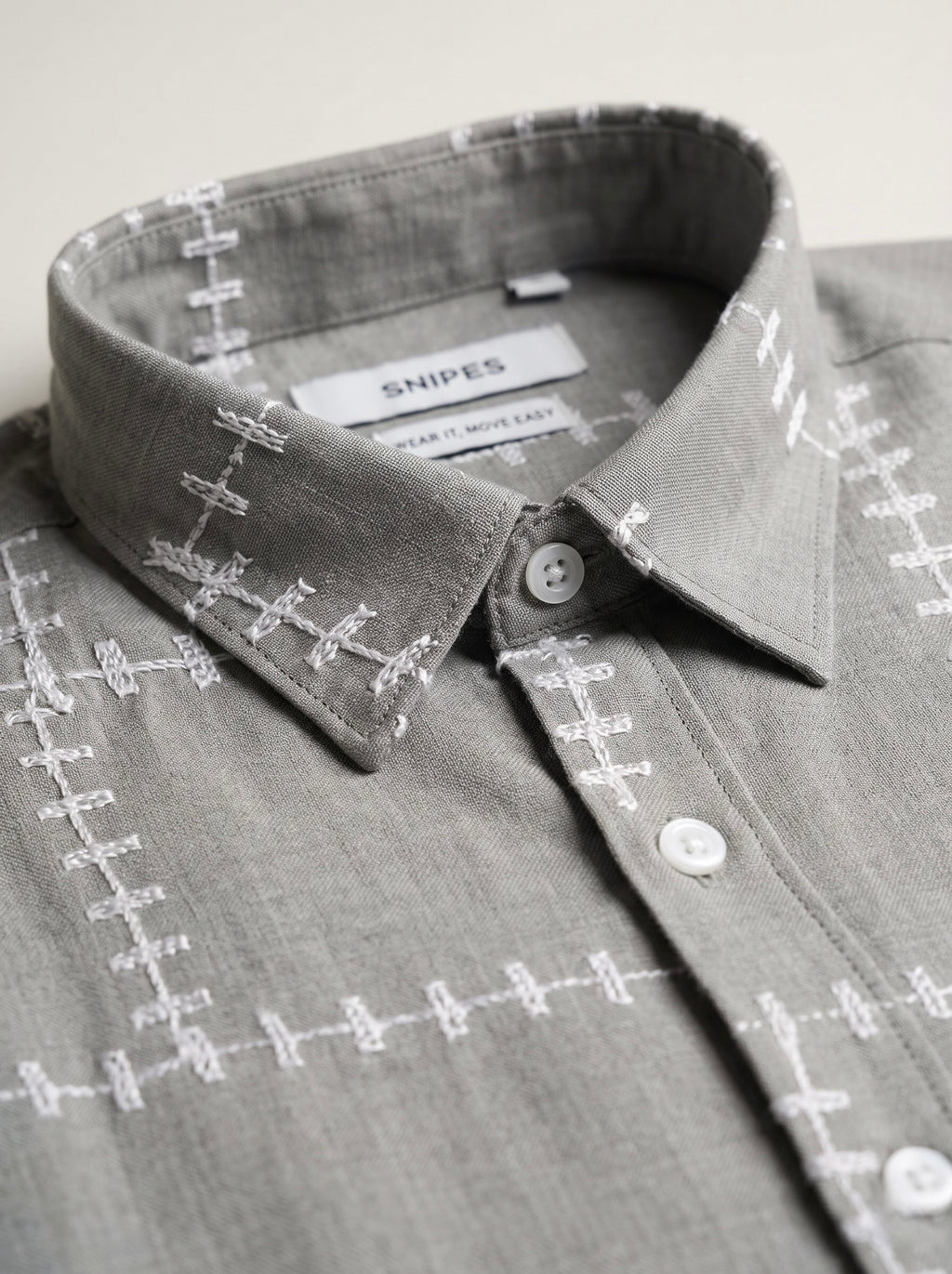 Men’s Korean Linen Grid Embroidery Shirt