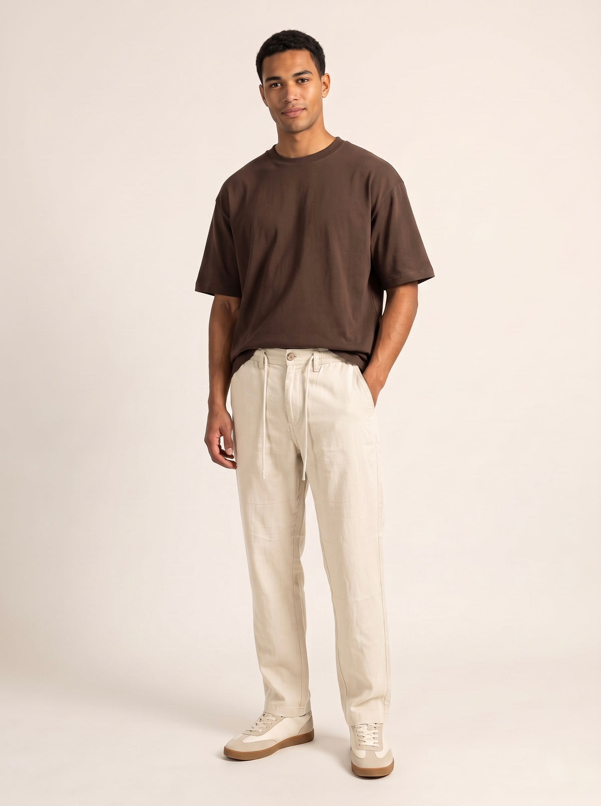 Men’s Pure Linen Loose Fit Drawstring Trousers